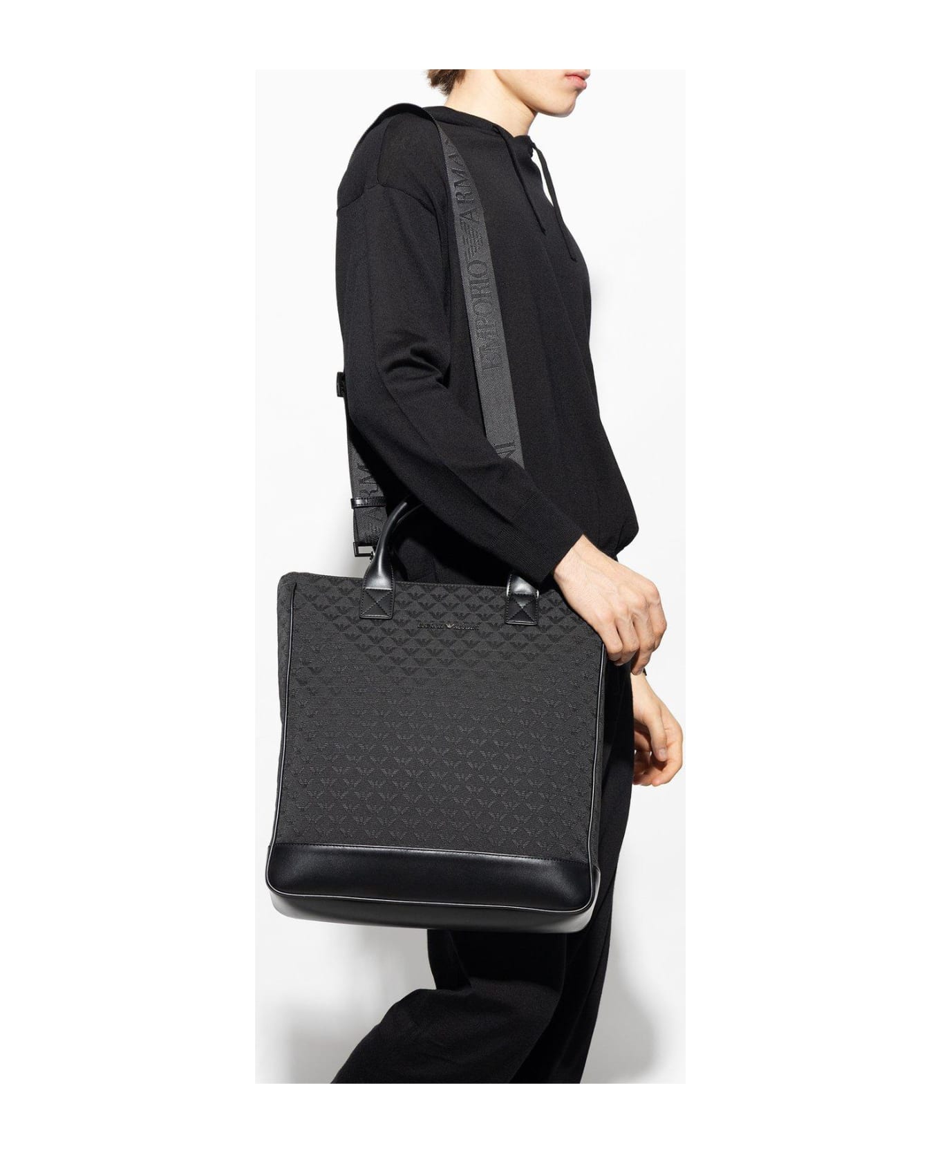 Giorgio Armani Shopper Bag With Monogram Giorgio Armani - BLACK トートバッグ