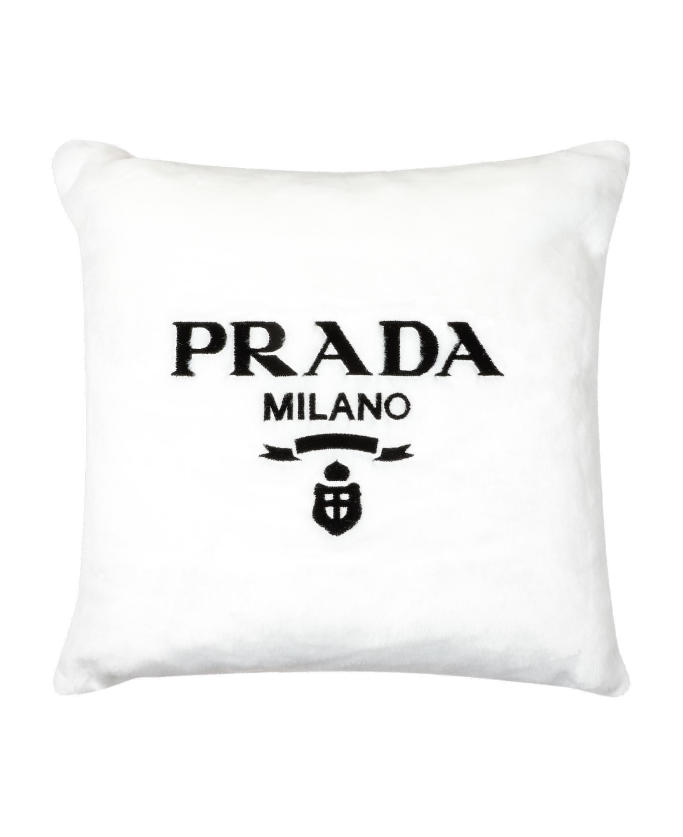 Prada Flocked Logo Pillow - Bianco
