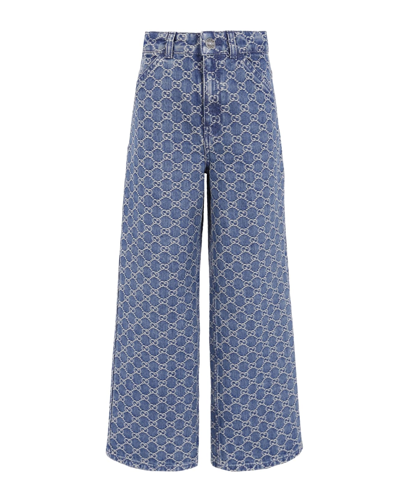 Gucci Denim Jeans For Girl With Gg Motif - Denim