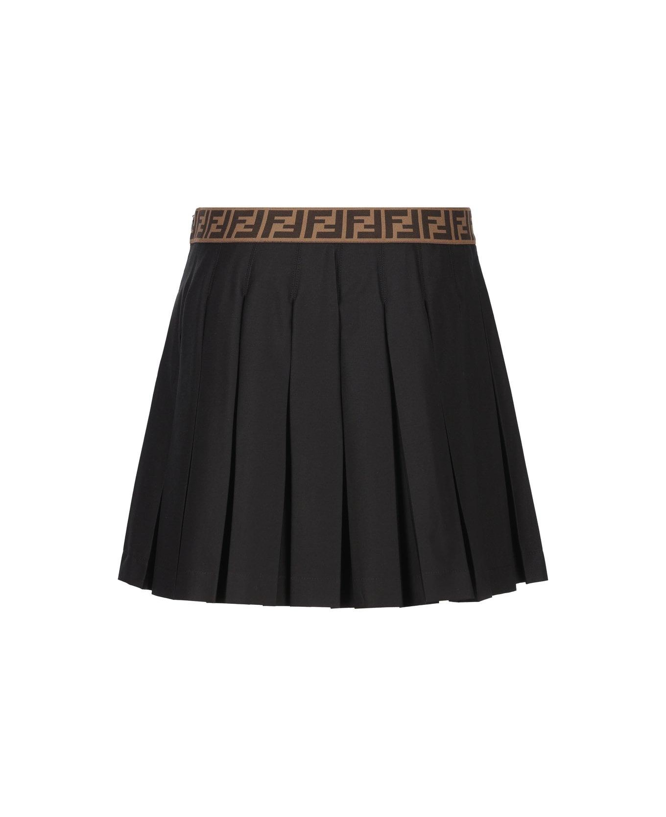 Fendi Logo Waistband Pleated Skirt - Nero ボトムス