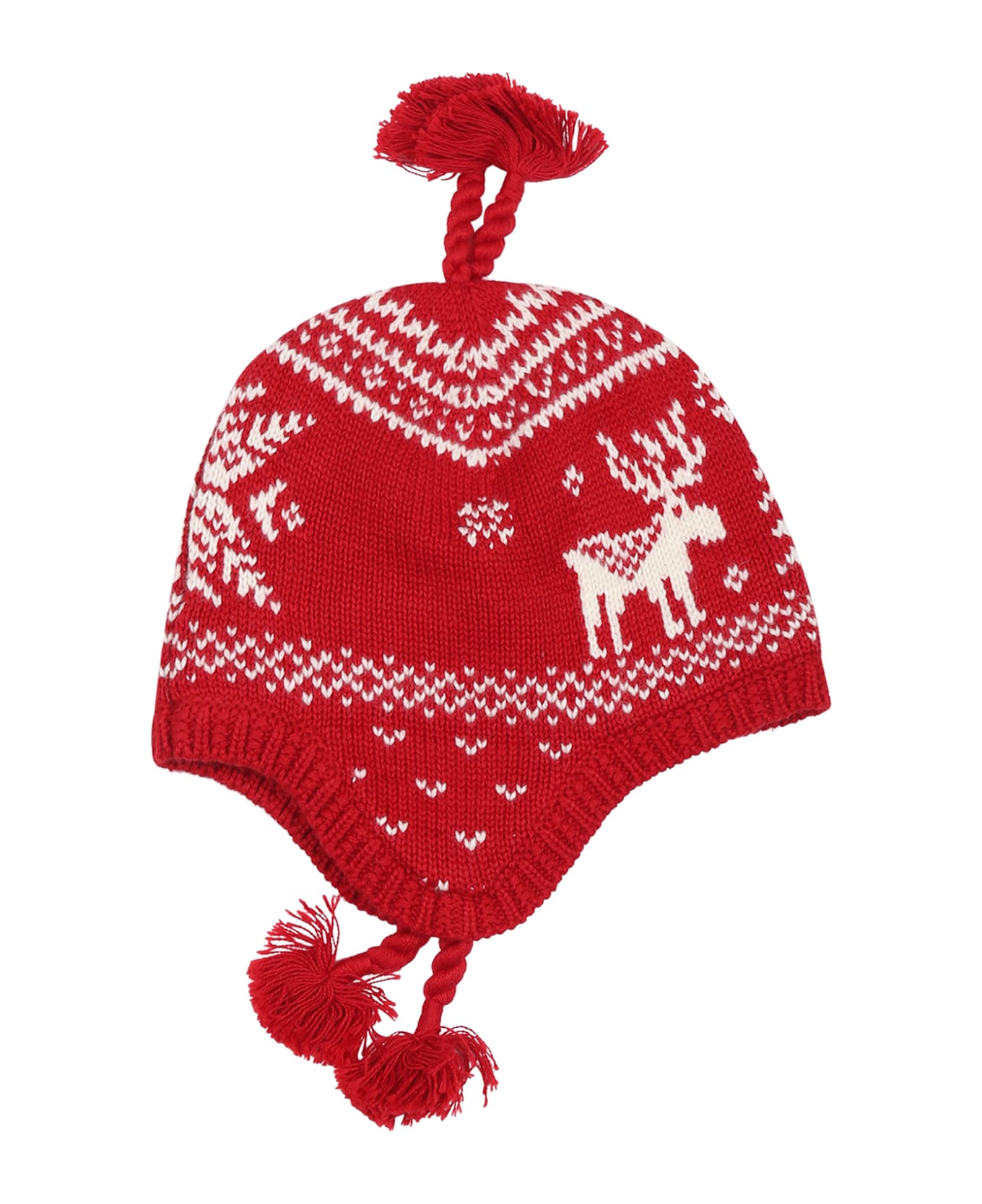 Ralph Lauren Red Hat For Baby Girl With Jacquard Pattern - Red アクセサリー＆ギフト