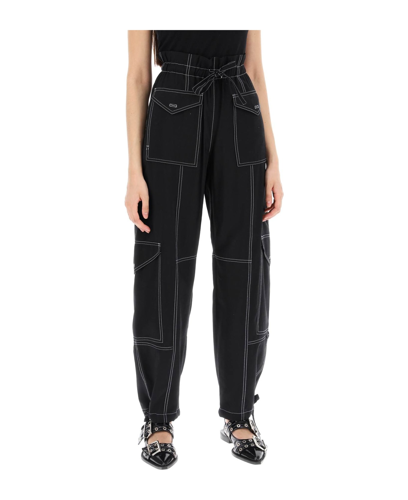 Ganni Light Slub Pants - BLACK (Black)
