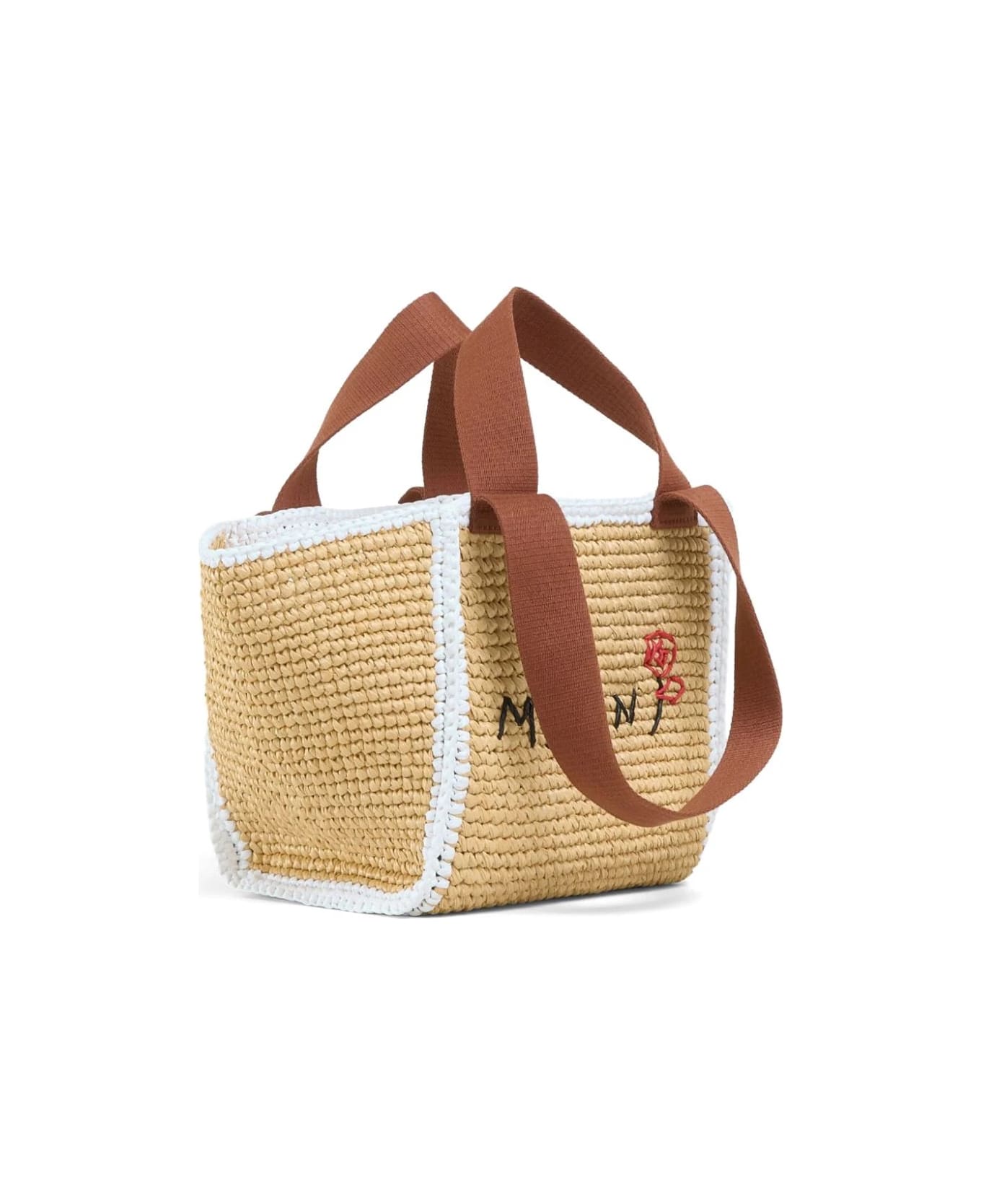Marni Raffia Effect Macramé Knitted Sillo Shopping Bag - Brown
