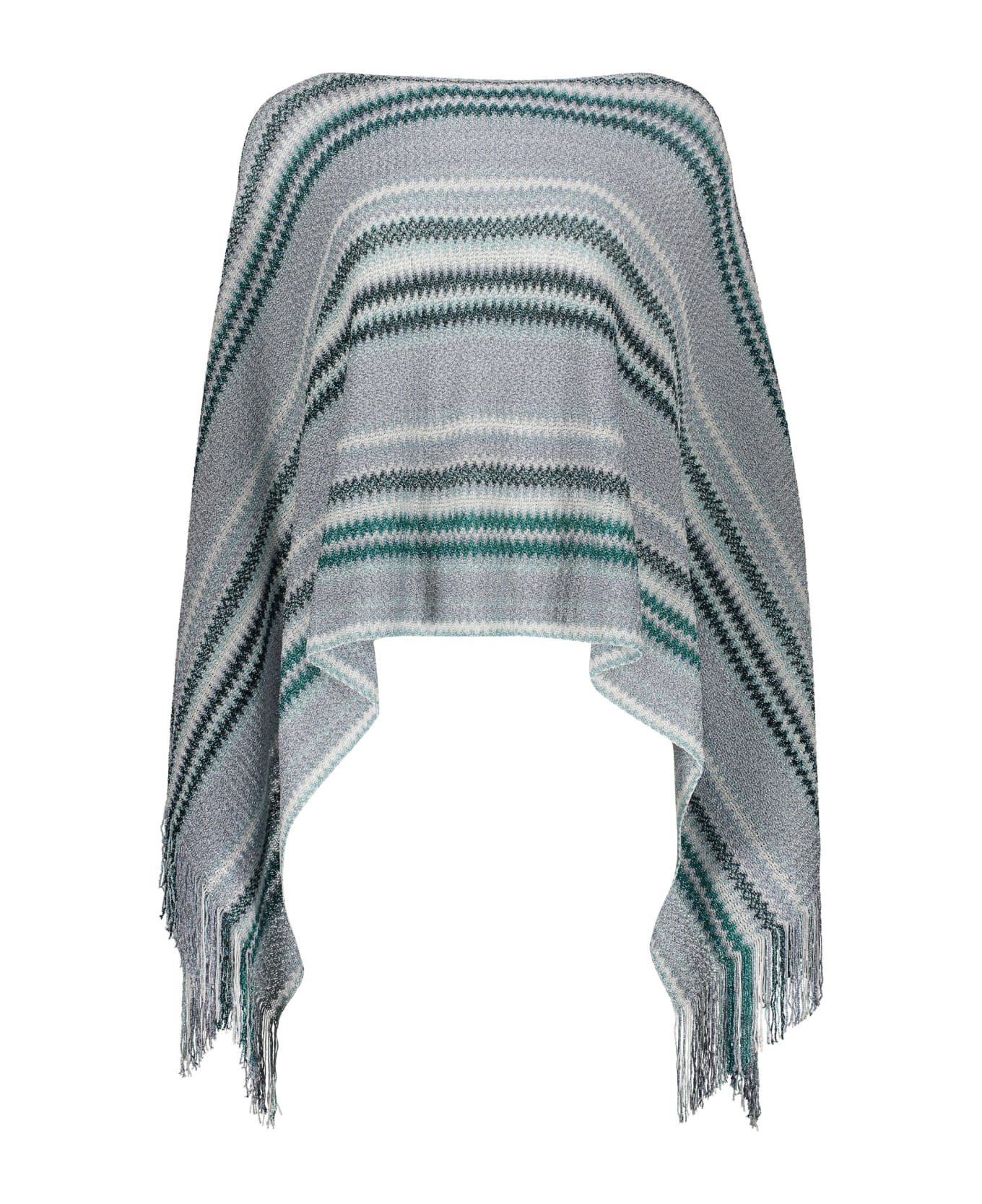 Missoni Fringed Knit Poncho - turquoise
