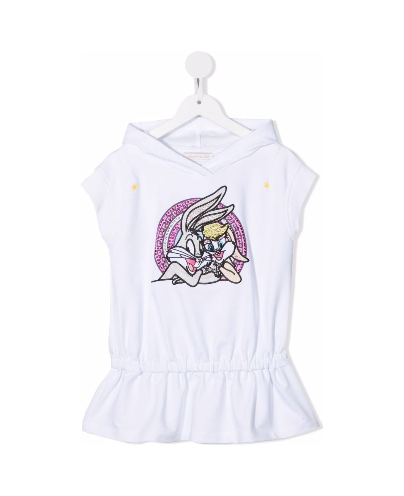Monnalisa Kids Girl's White Jersey Dress With Lola And Bunny Logo - White
