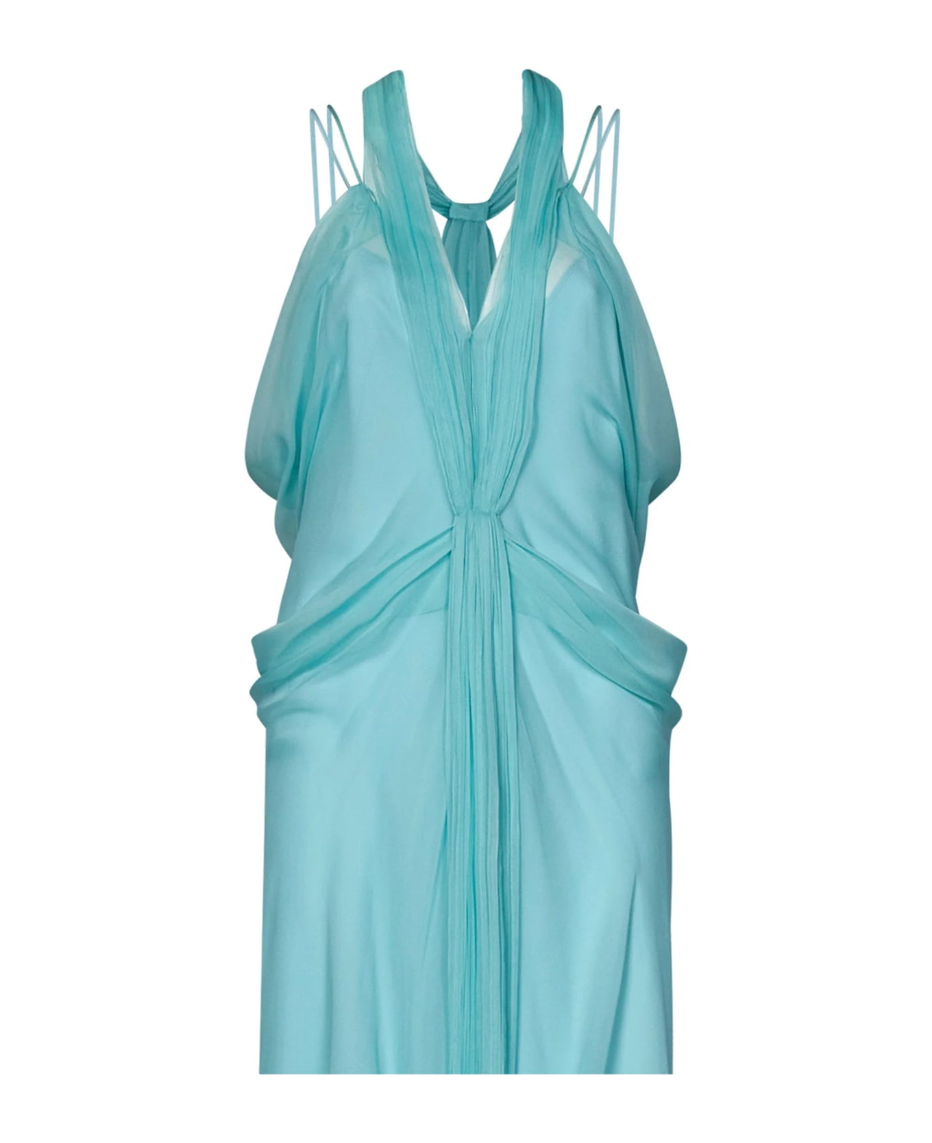 Alberta Ferretti Dress In Organic Silk Chiffon - Blue ワンピース＆ドレス