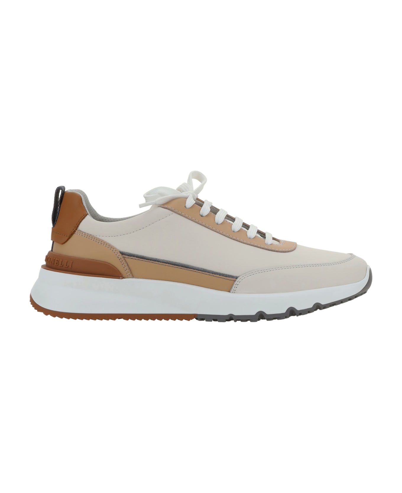 Brunello Cucinelli Runner White Sneakers - Latte+sabbia+cuoio+fumo