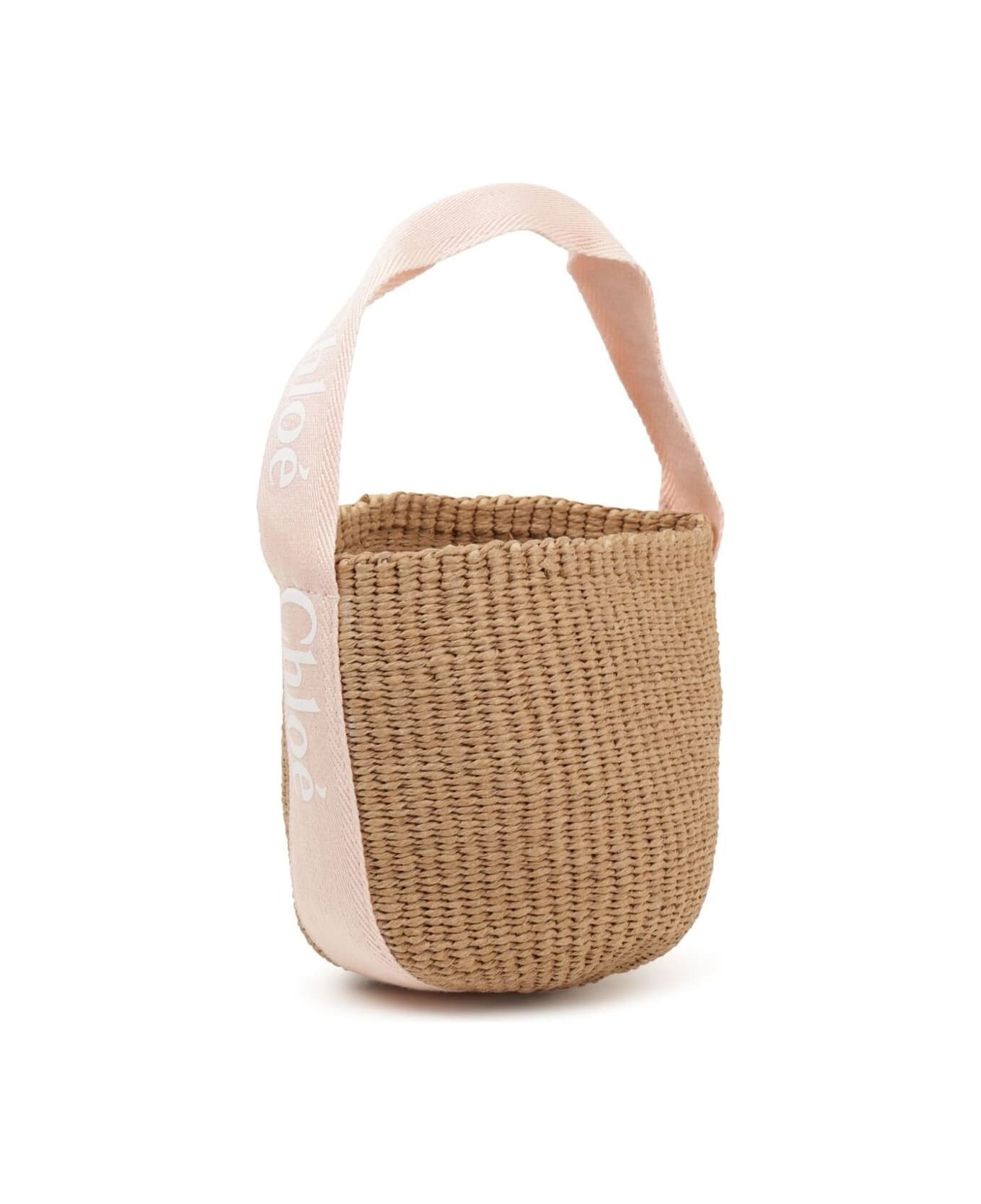 Chloé Beige Handbag With Woven Design And Strap With Logo In Synthetic Fiber Girl - Beige