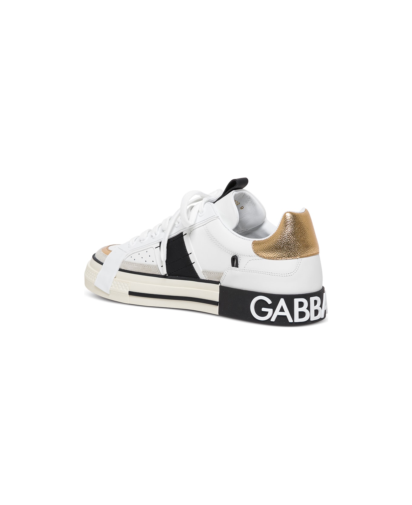 Dolce & Gabbana Custom  Leather Sneakers With Metallic Inserts - White