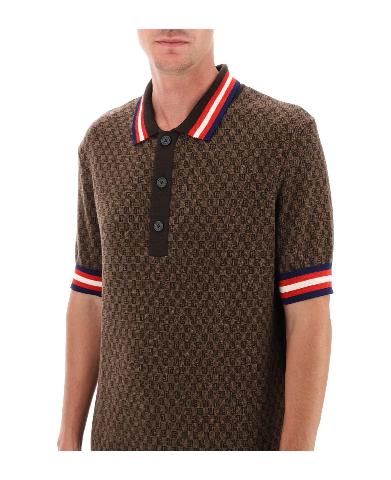 Balmain Mini Monogram Jacquard Polo Shirt - Brown ポロシャツ