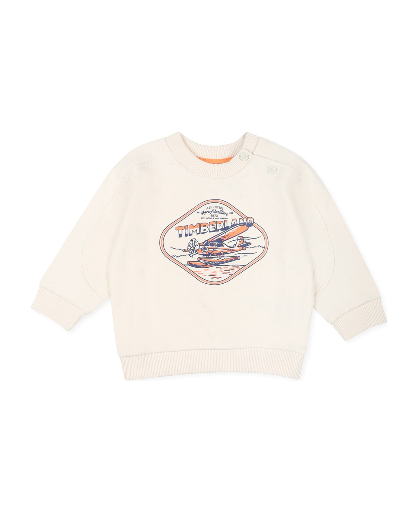 Timberland Ivory Sweatshirt For Baby Boy With Logo And Print - Ivory