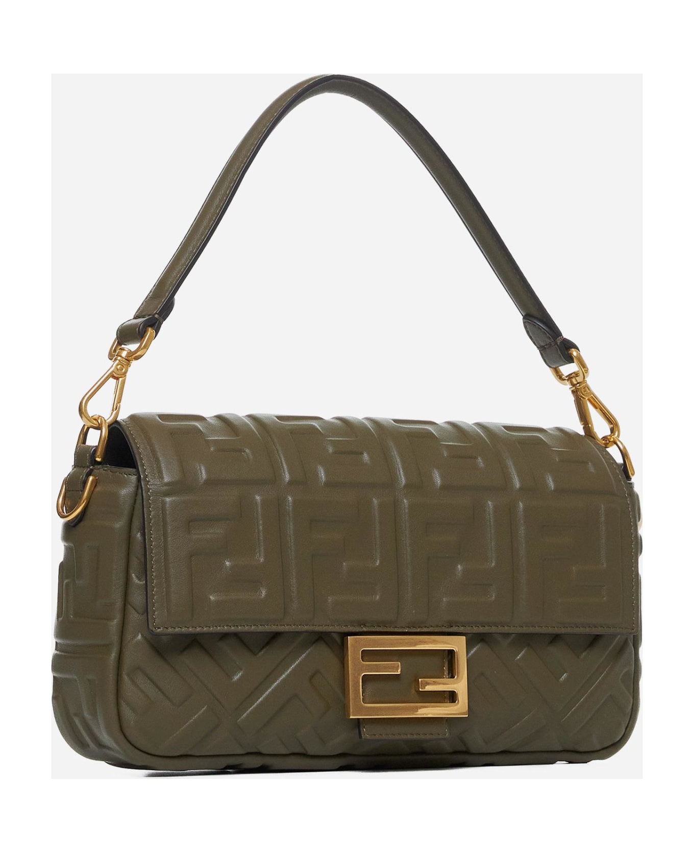 Fendi Ff Nappa Leather Baguette Medium Bag - B Avocado