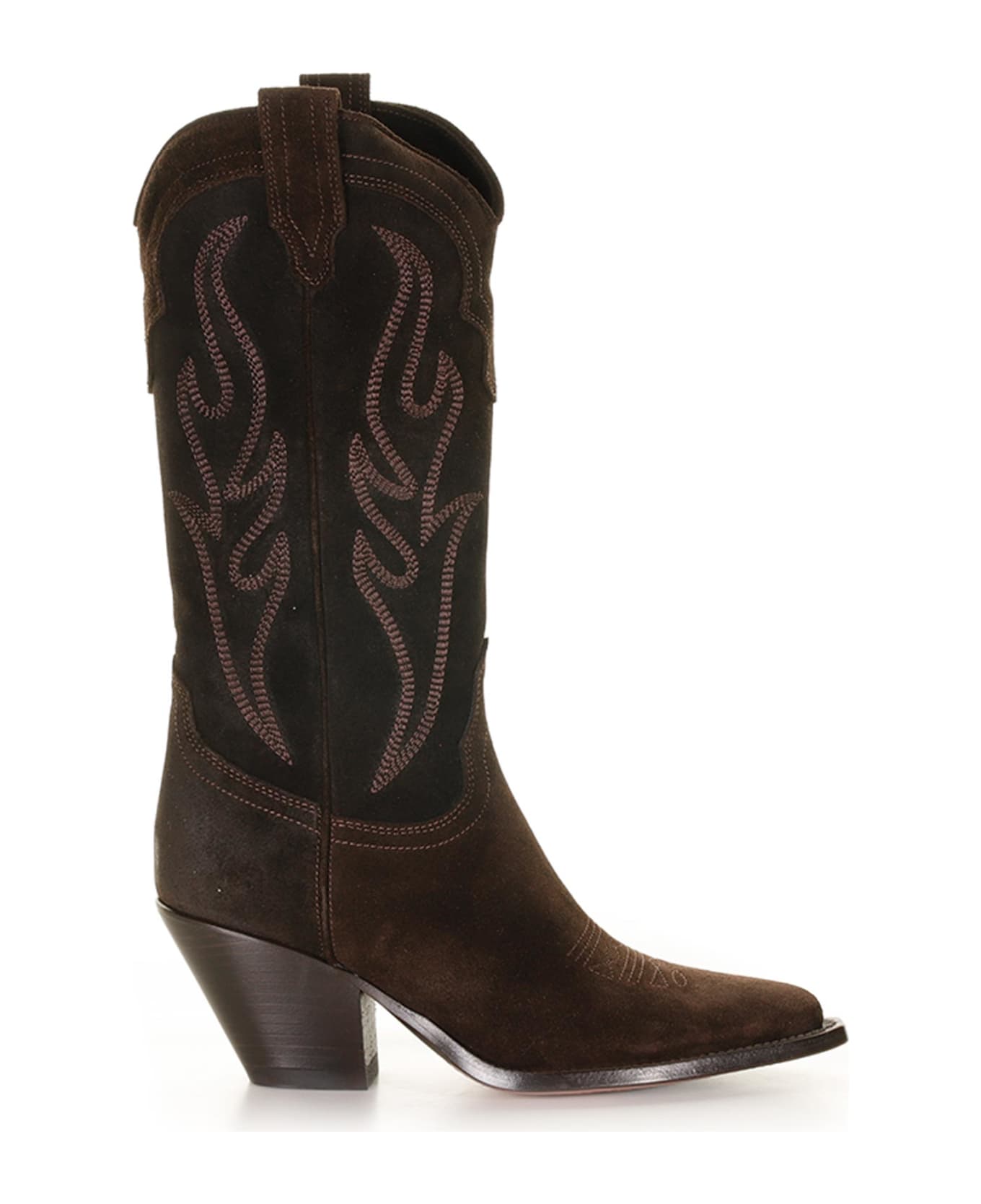 Sonora Santa Fe Cowboy Style Texan Boot In Embroidered Suede - BROWN