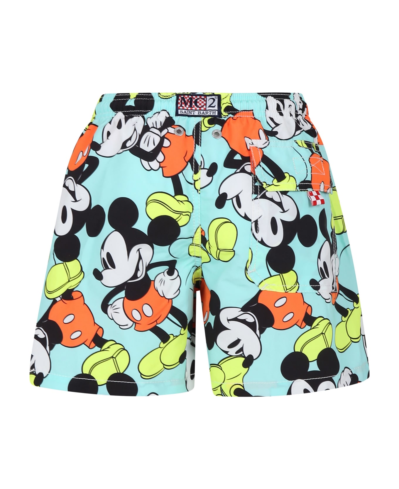 MC2 Saint Barth Green Swim Shorts For Boy With Mickey Mouse Print And Logo - Green