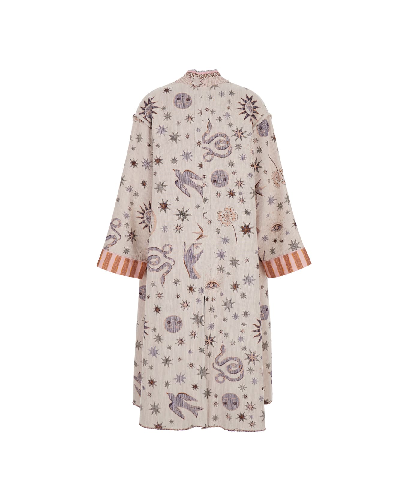 Forte_Forte Pink Robe Coat With Love Alchemy Embroideries And Print In Cotton Blend Woman - Pink ニットウェア
