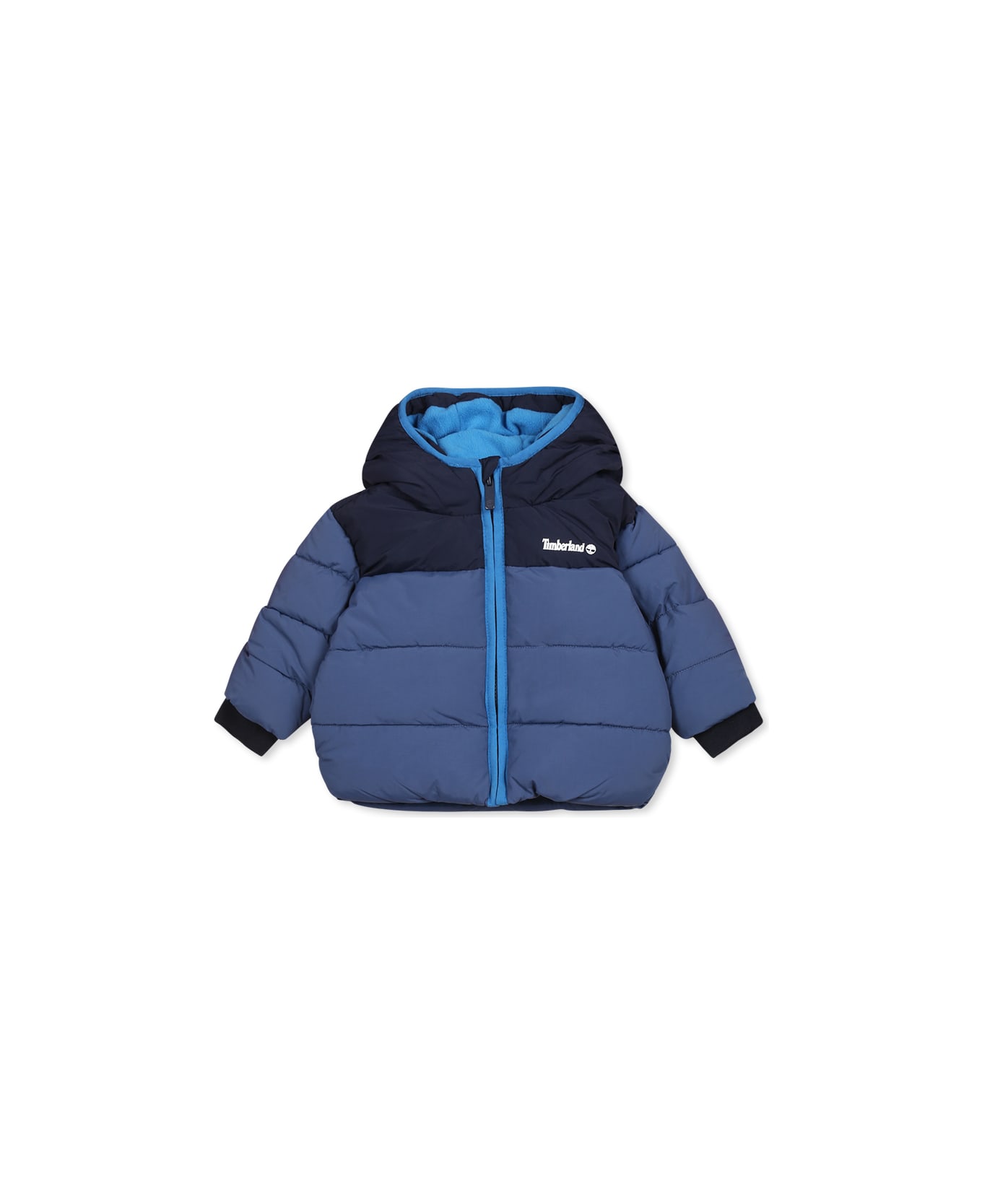 Timberland Blue Down Jacket For Baby Boy With Logo - Blue