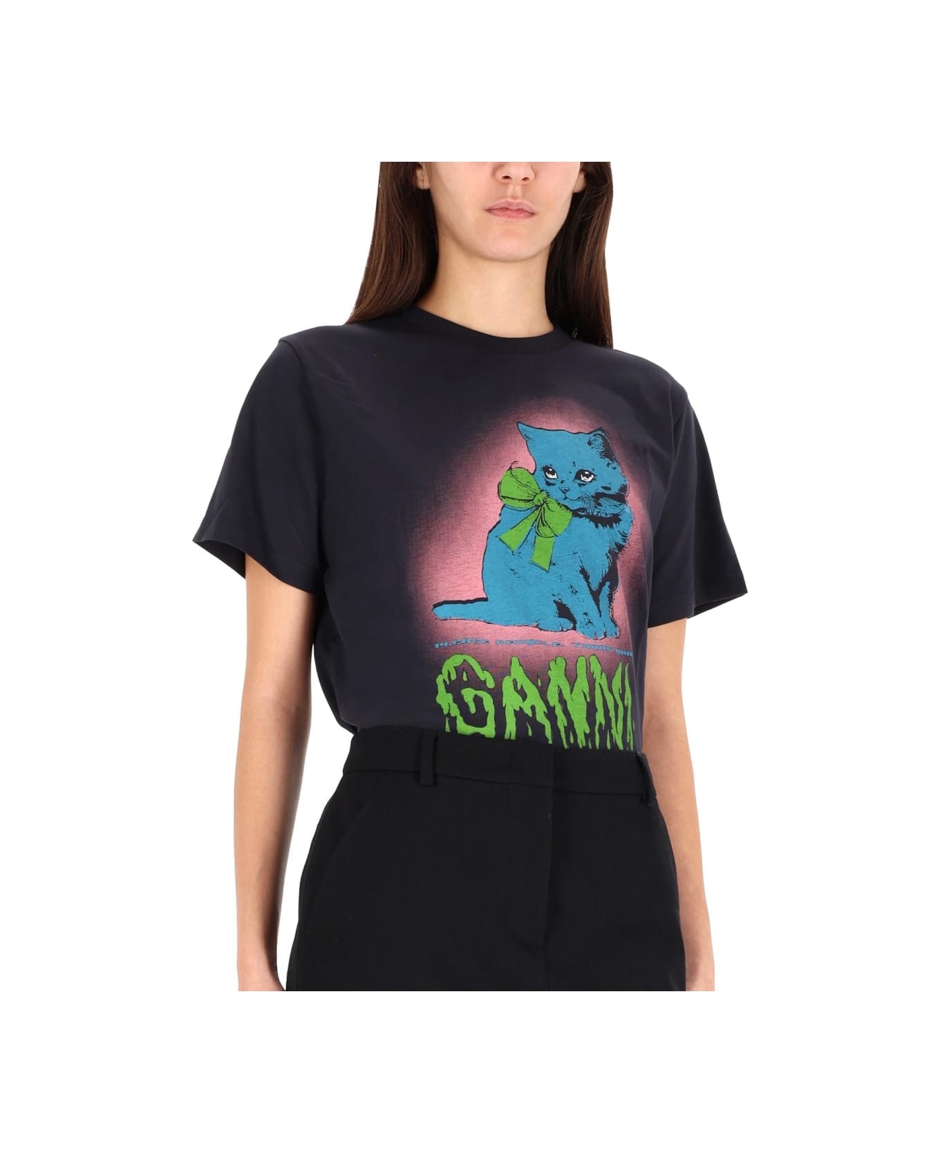 Ganni T-shirt "kitty" - CHARCOAL