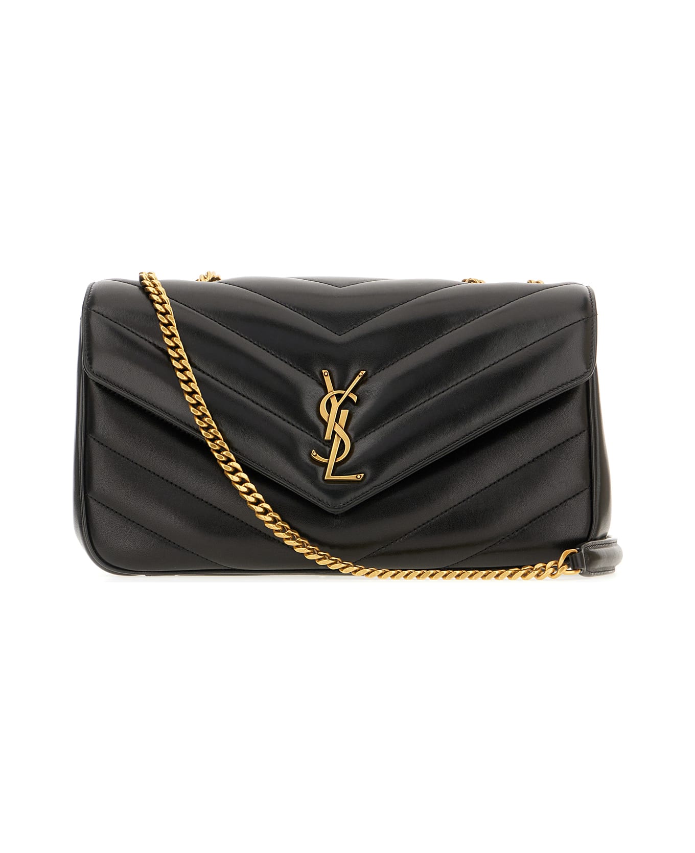 Saint Laurent Black Leather Medium Loulou Shoulder Bag - Nero