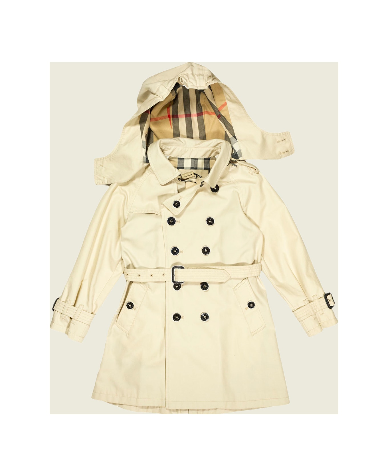 Burberry Wei Classic Beige Cotton Trench Coat With Check Interior With Detachable Hood - Beige