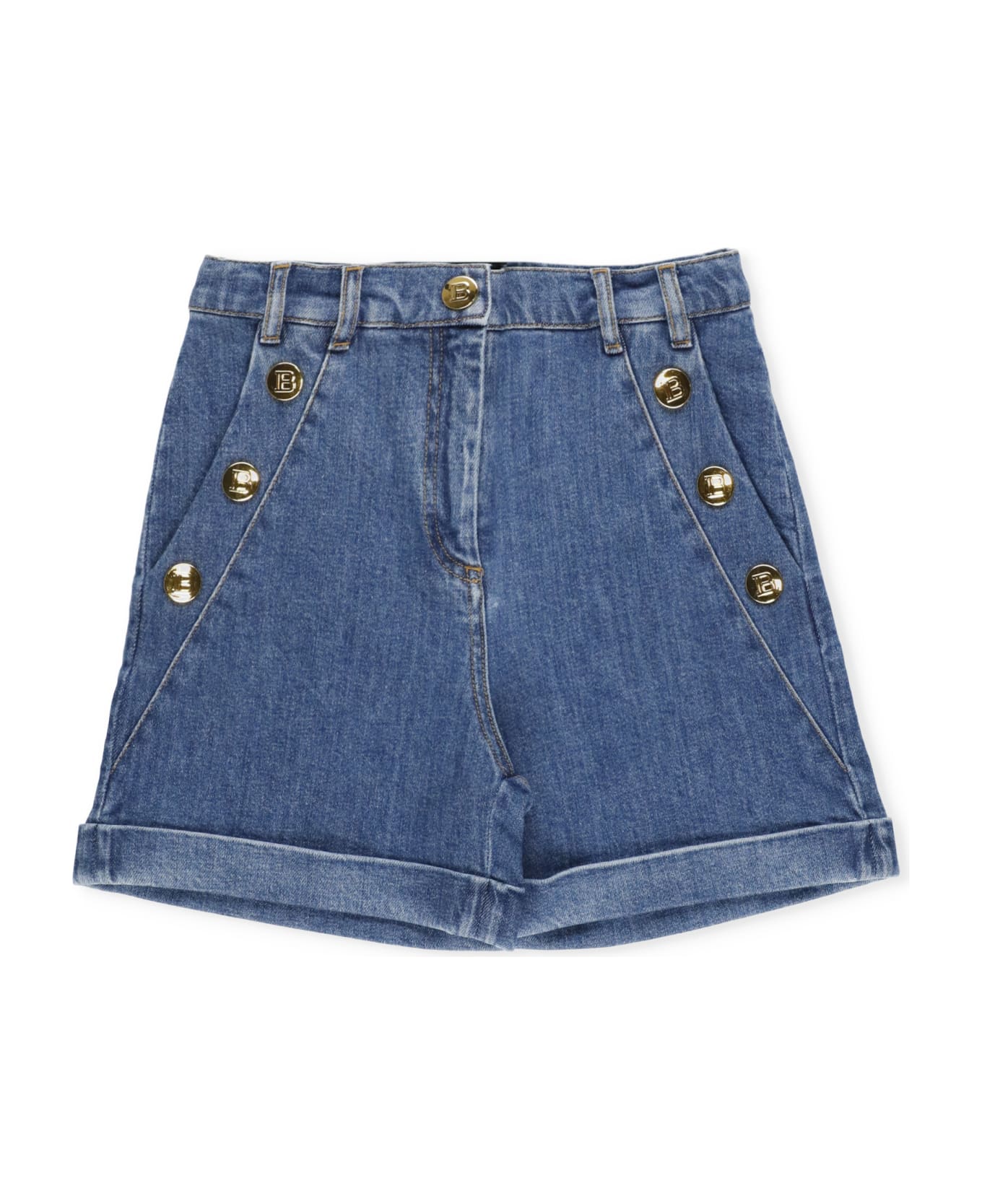 Balmain Cotton Shorts - blue/gold