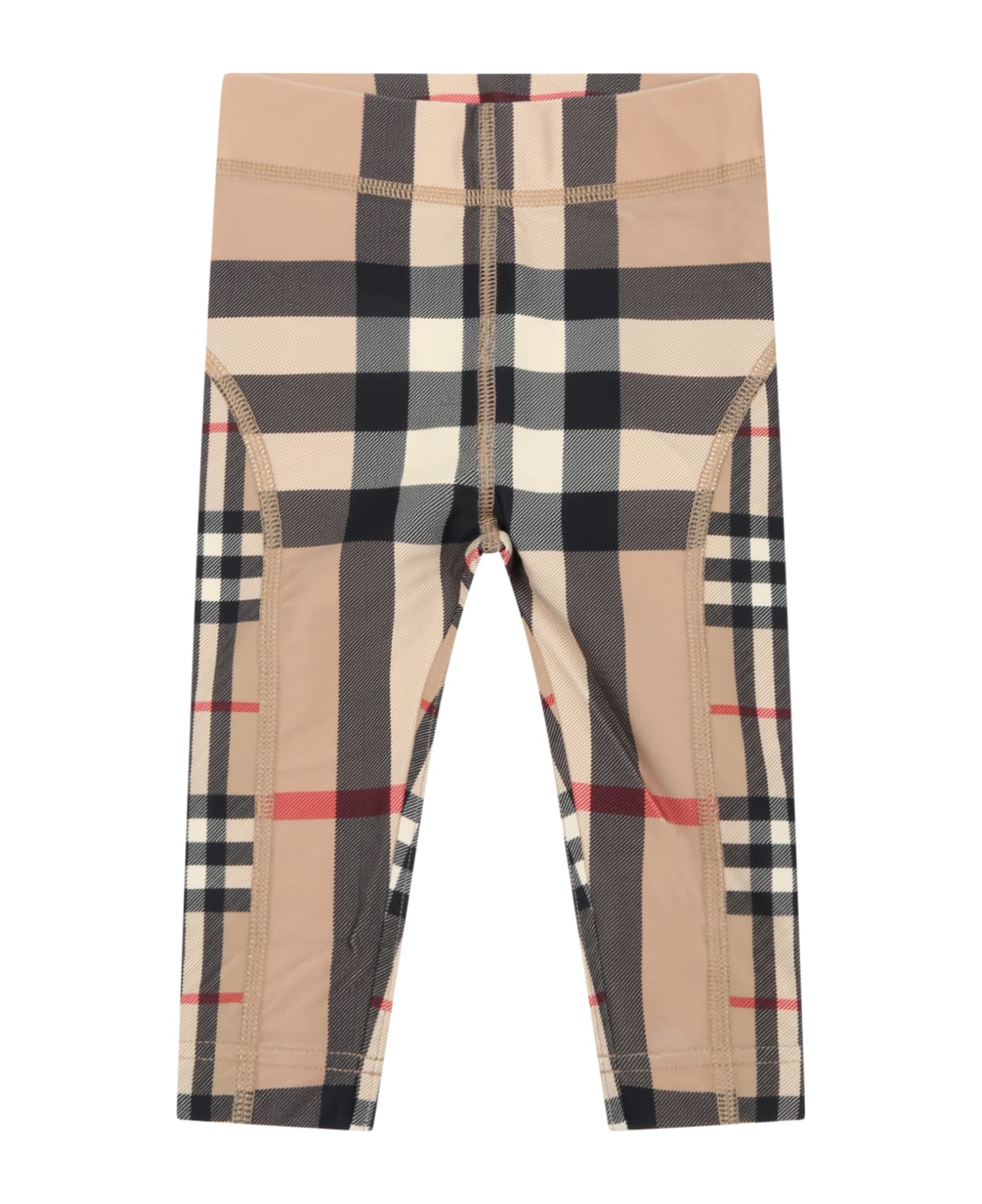 Burberry Beige Leggings For Babies With Iconic Vintage Check - Multicolor