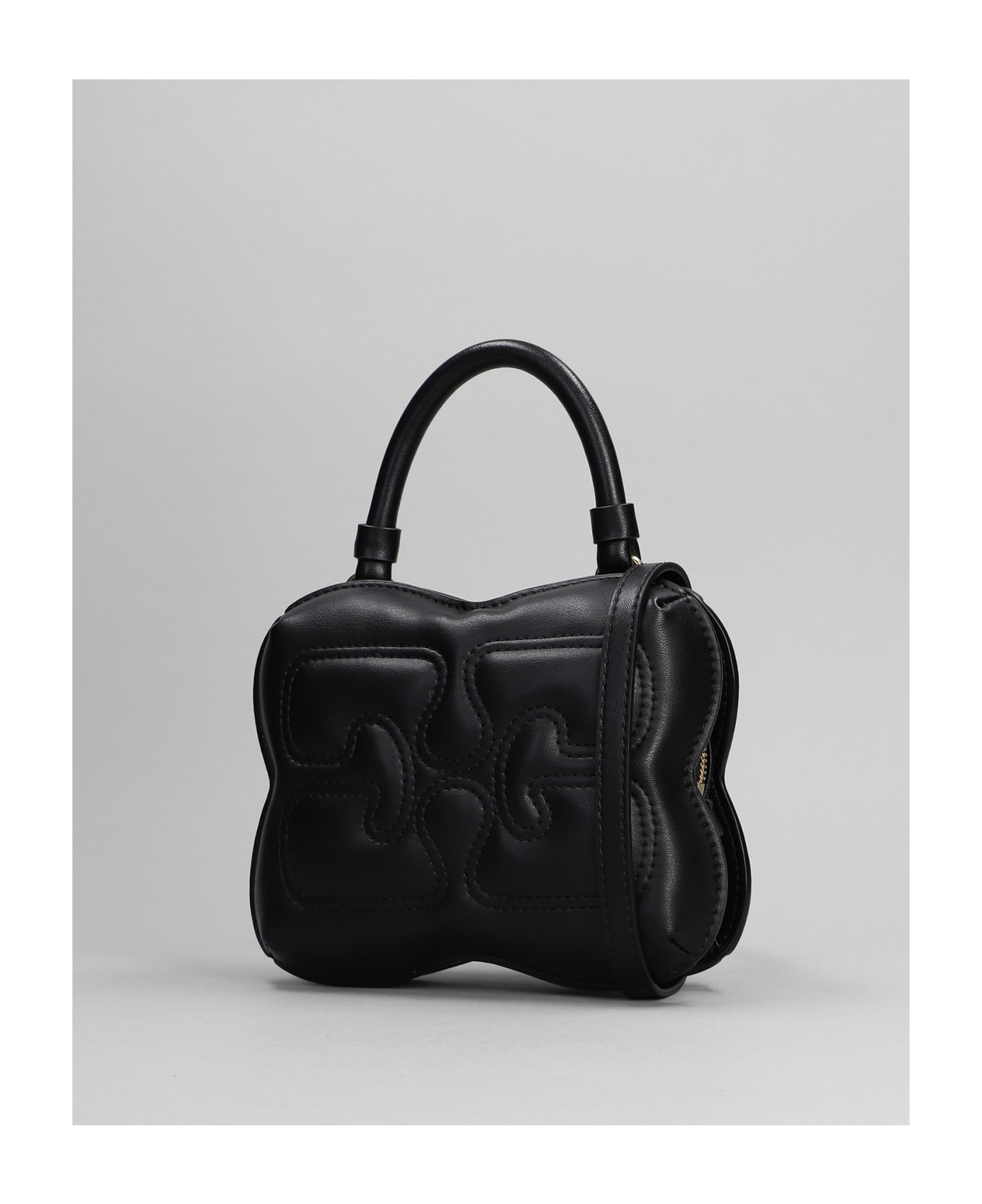 Ganni Butterfly Hand Bag In Black Leather - black