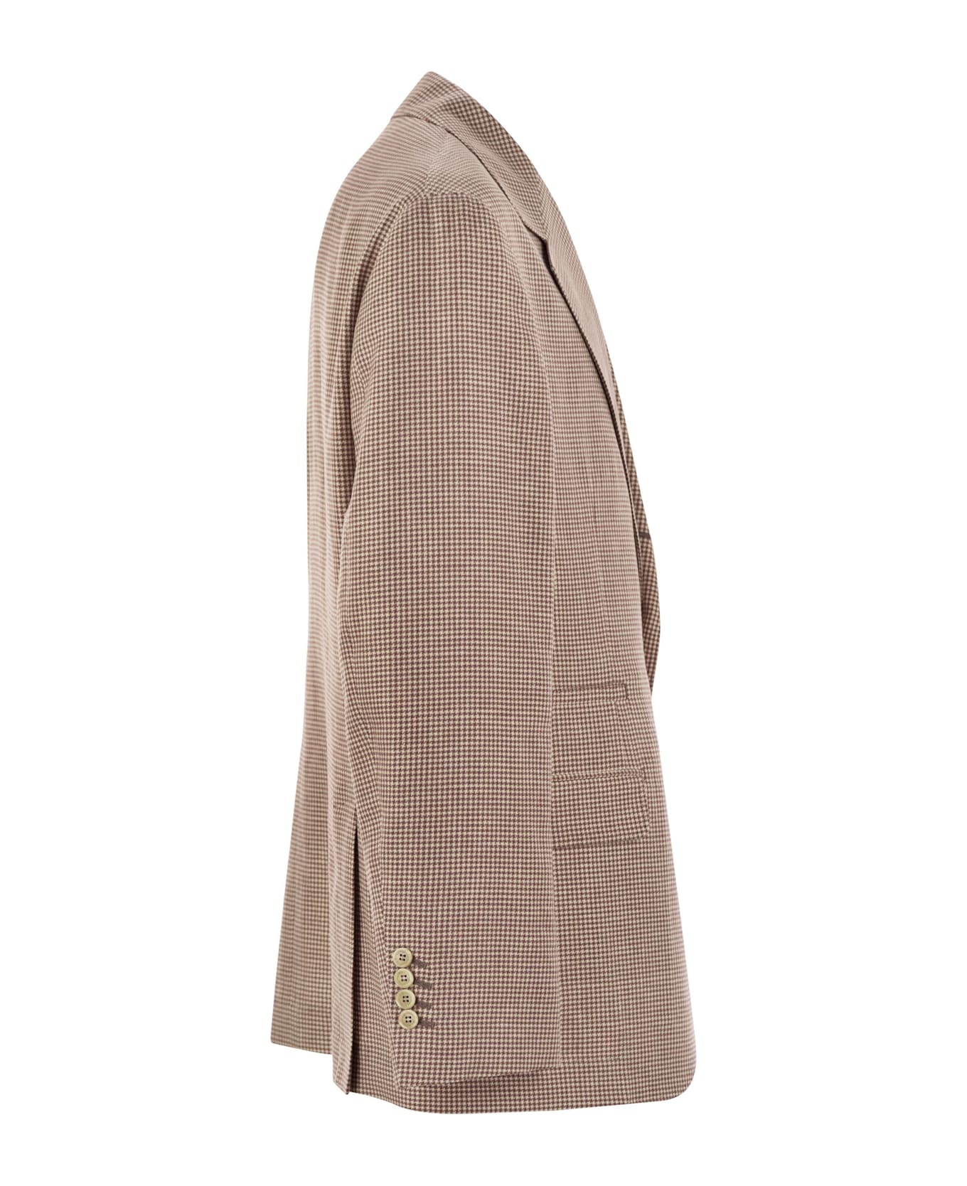 Brunello Cucinelli Houndstooth Wool, Linen And Silk Deconstructed Jacket - Red