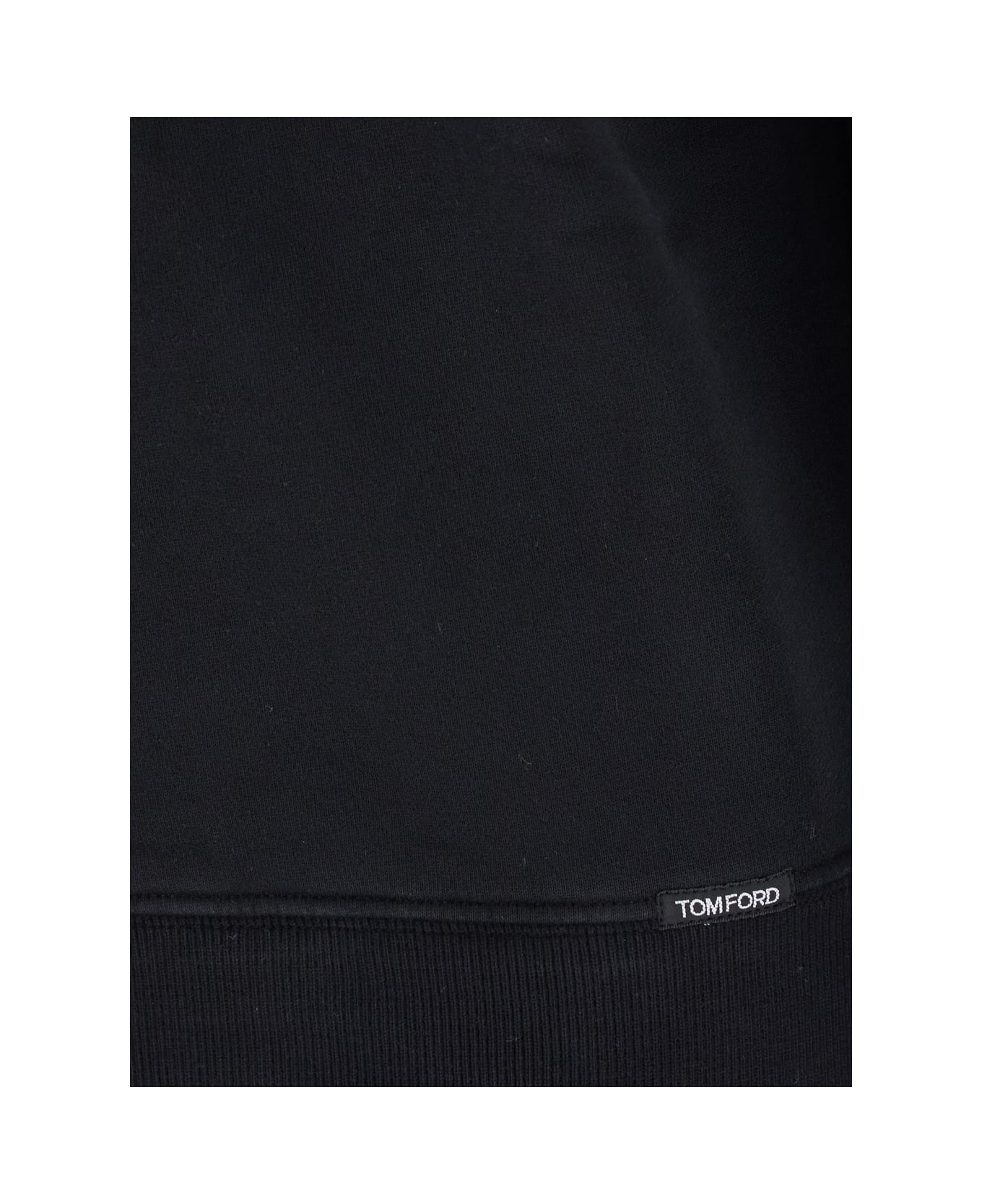 Tom Ford Black Crewneck Sweatshirt With Logo Patch On The Front In Cotton Man - Black