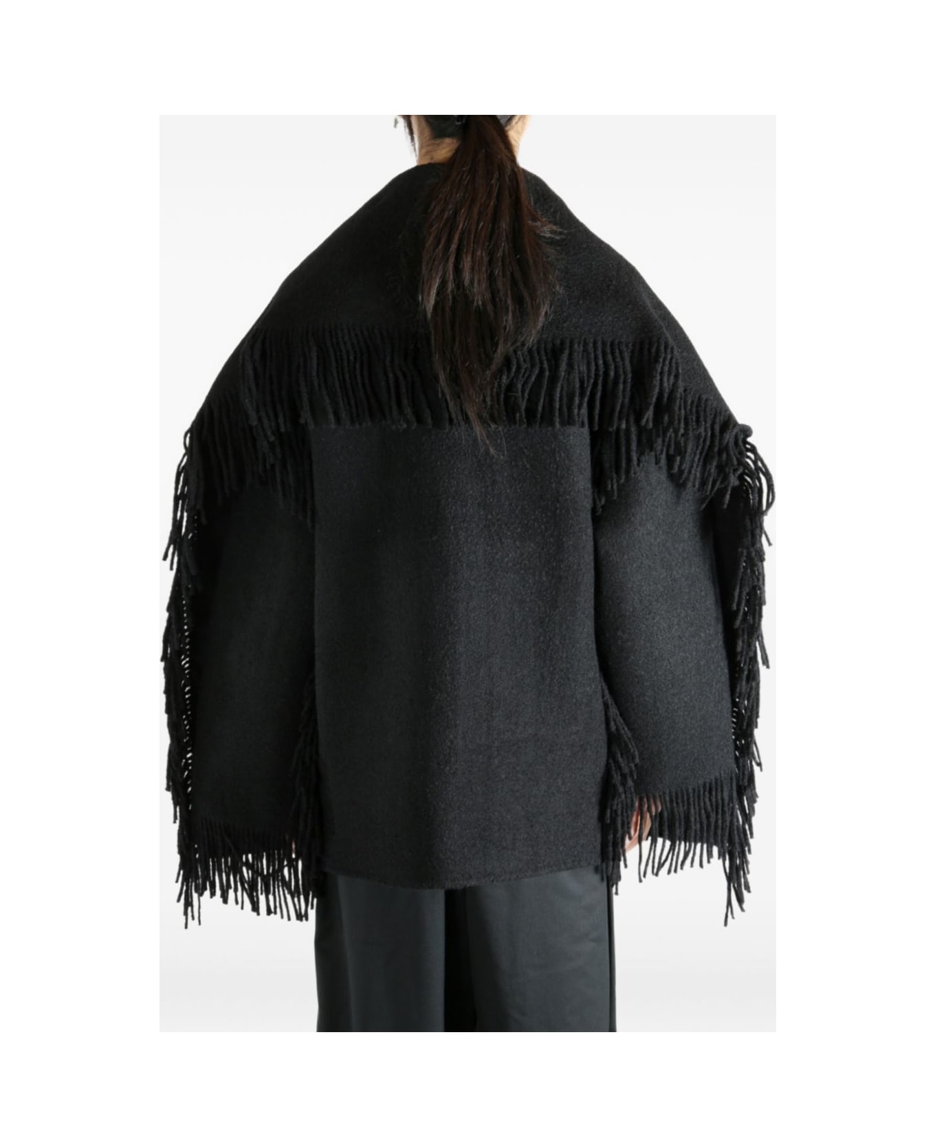 Totême Fringed Scarf Wool Coat - Black
