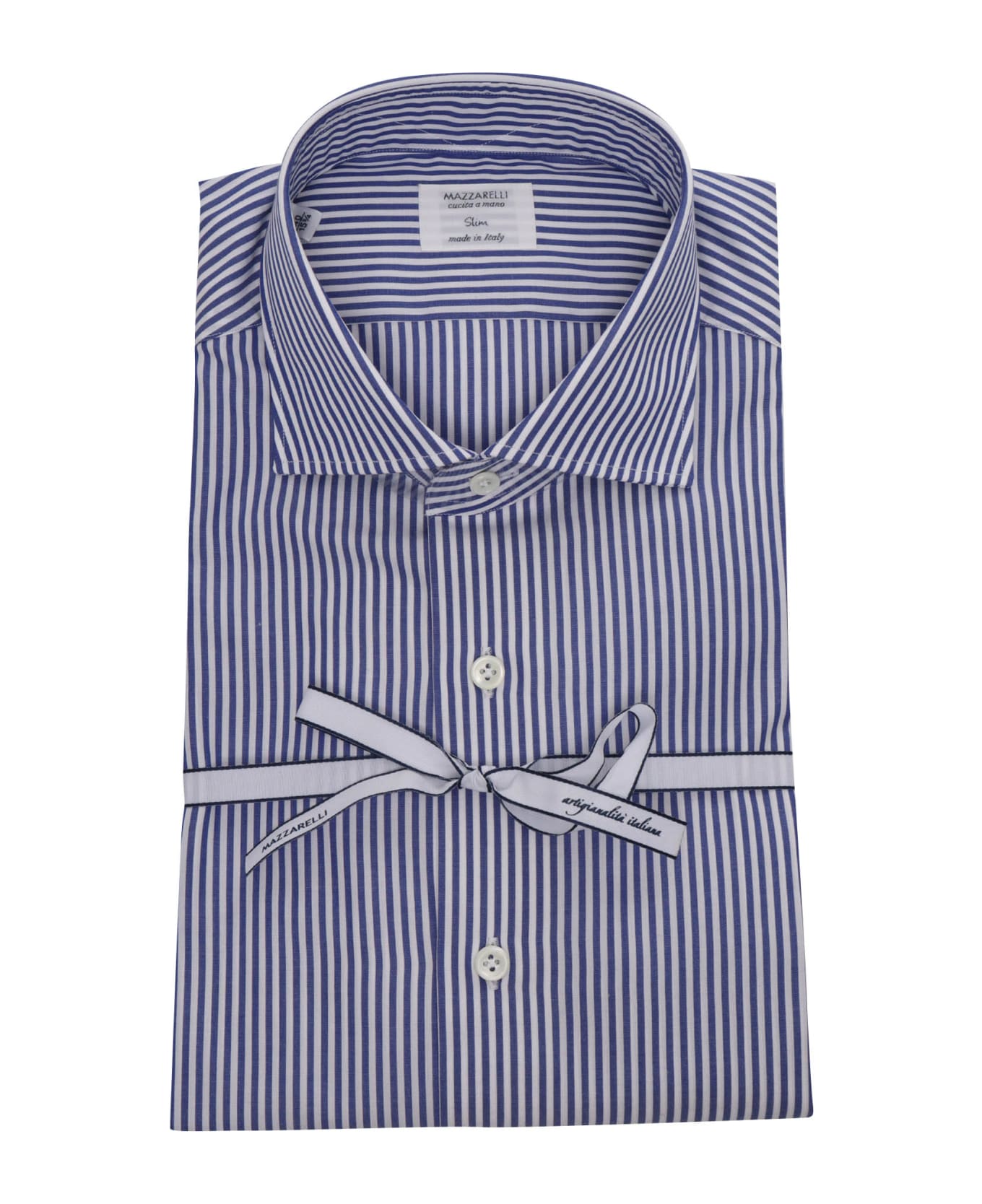 Mazzarelli Blue Striped Shirt - WHITE