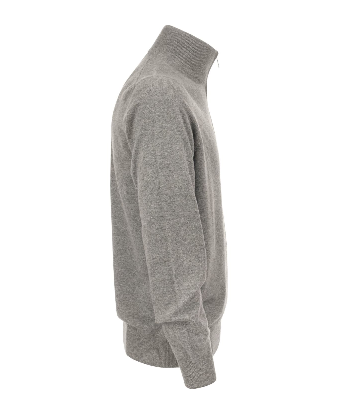Brunello Cucinelli Cashmere Turtleneck Sweater With Zip - Grey Melange