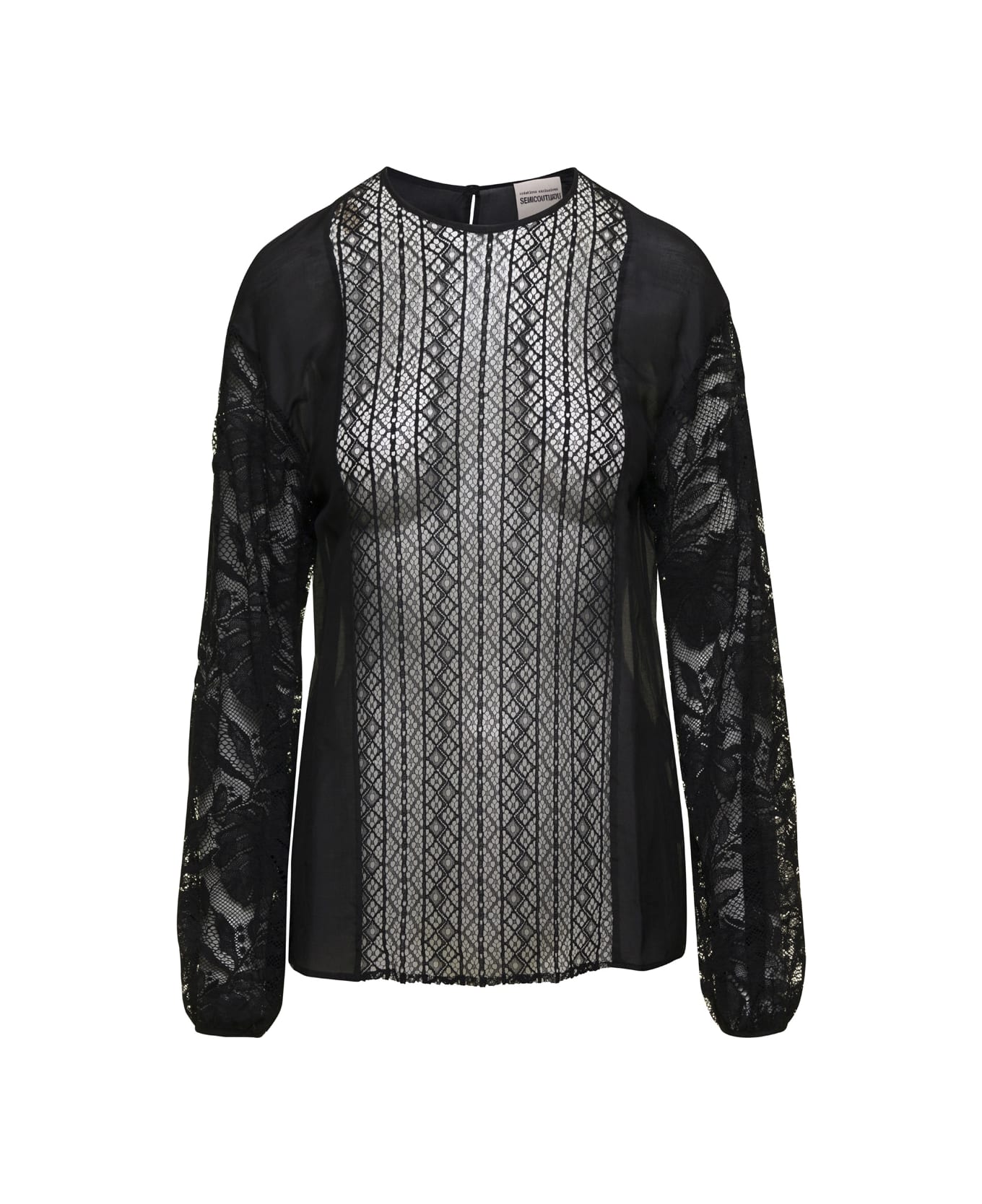 SEMICOUTURE Inserted Lace Blouse - Black