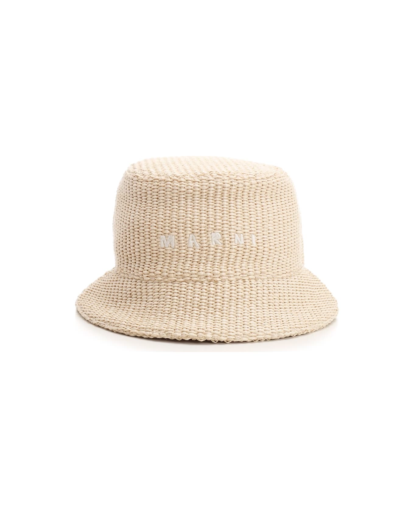 Marni Logo Embroidered Woven Hat - Shell