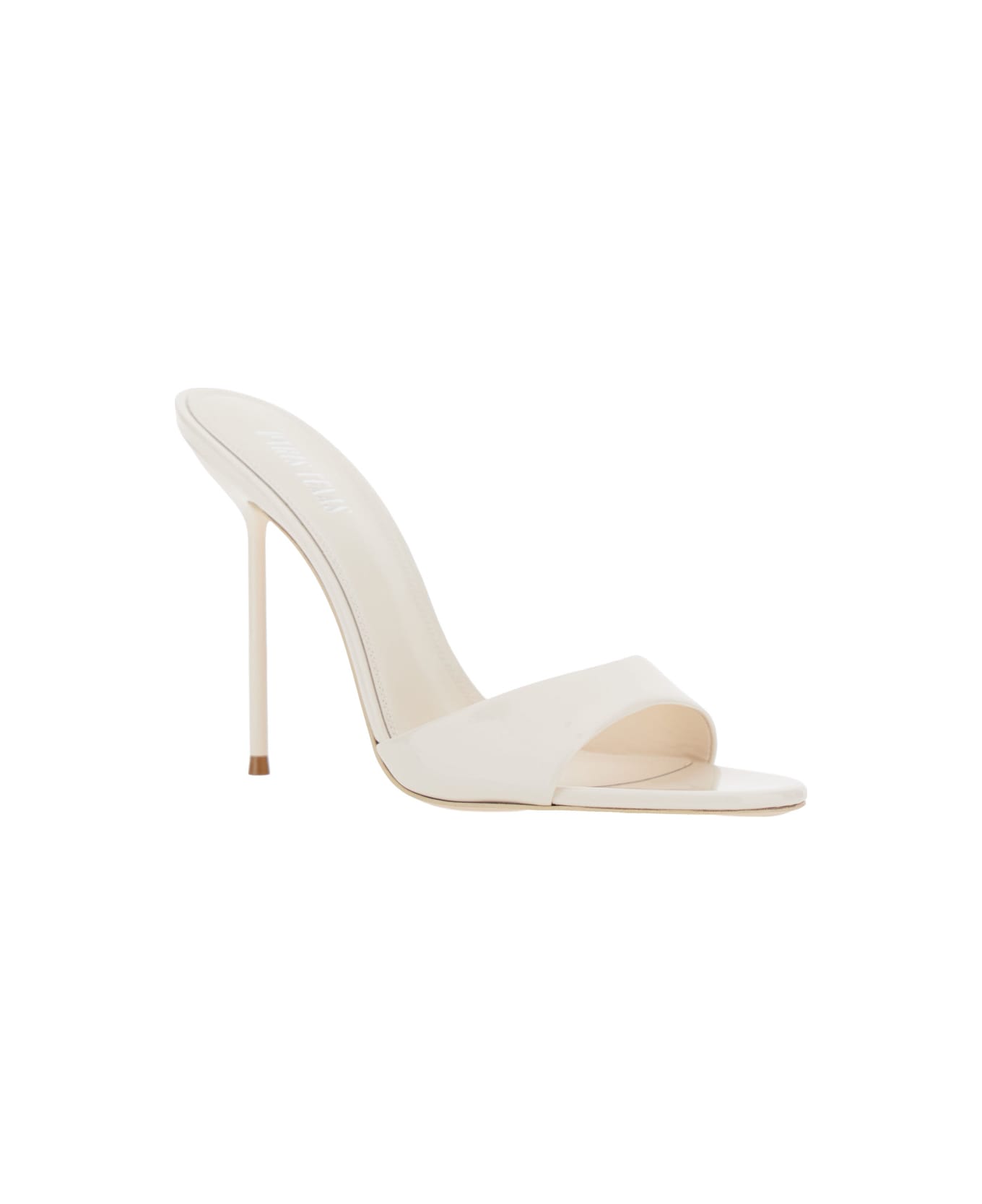 Paris Texas 'lidia' White Heeled Sandals With Round Toe And Logo On The Insole In Shiny Leather Woman - White
