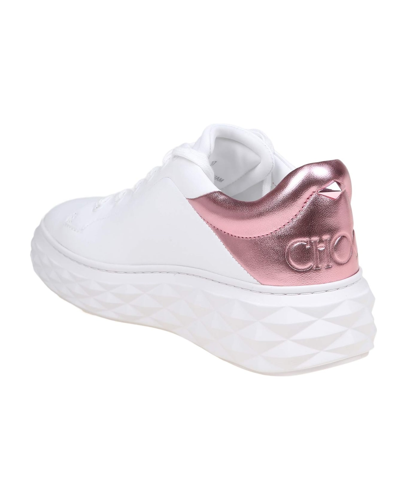 Jimmy Choo Diamond Maxi Sneakers In White And Pink Leather - White/Pink