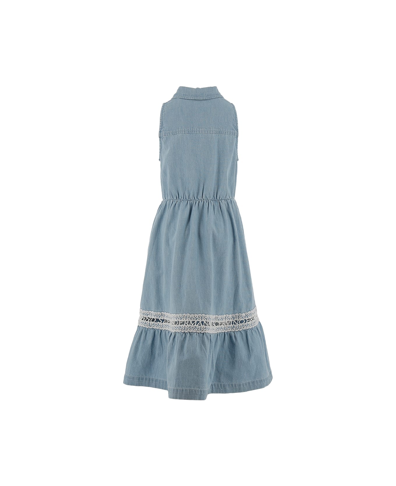 Ermanno Scervino Junior Denim Sleeveless Shirt Dress With Embroidery - Blue