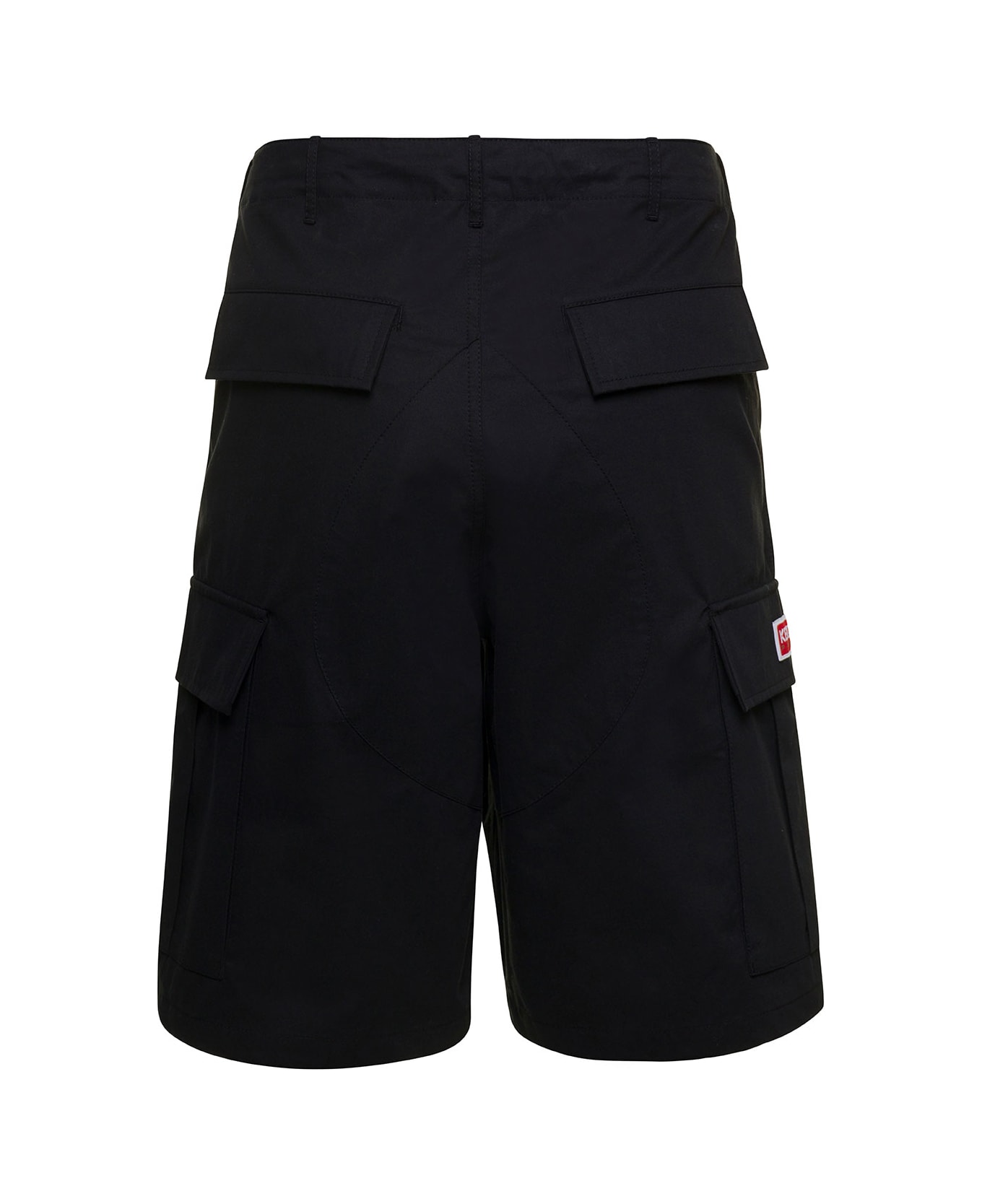 Kenzo Black Cargo Shorts With Logo Patch In Cotton Man - Black ショートパンツ