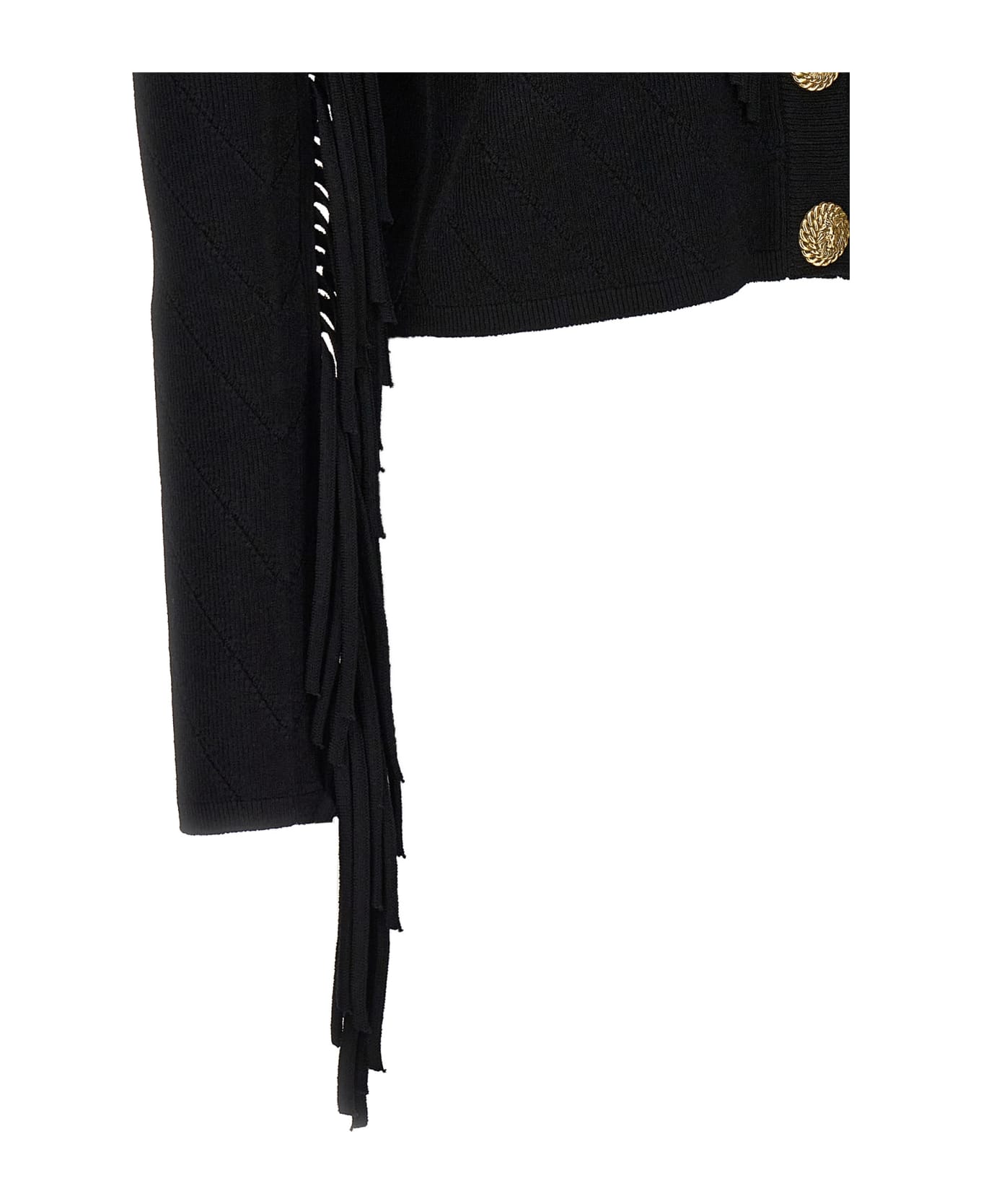 Balmain Fringed Fine Knit Cardigan - BLACK