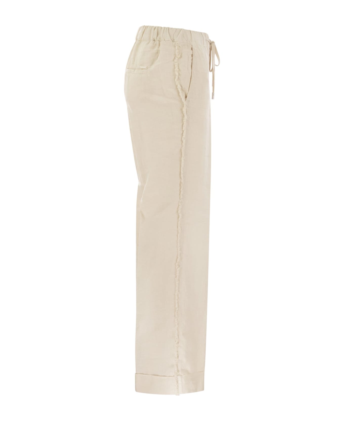 Peserico Linen Trousers With Side Fringes - Beige ボトムス