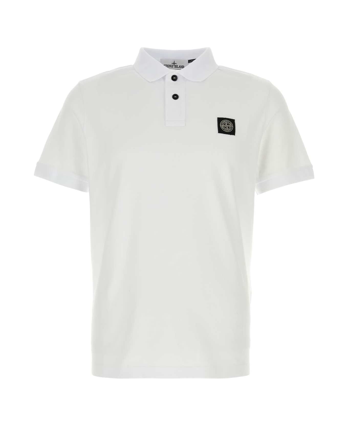 Stone Island White Stretch Piquet Polo Shirt - WHITE
