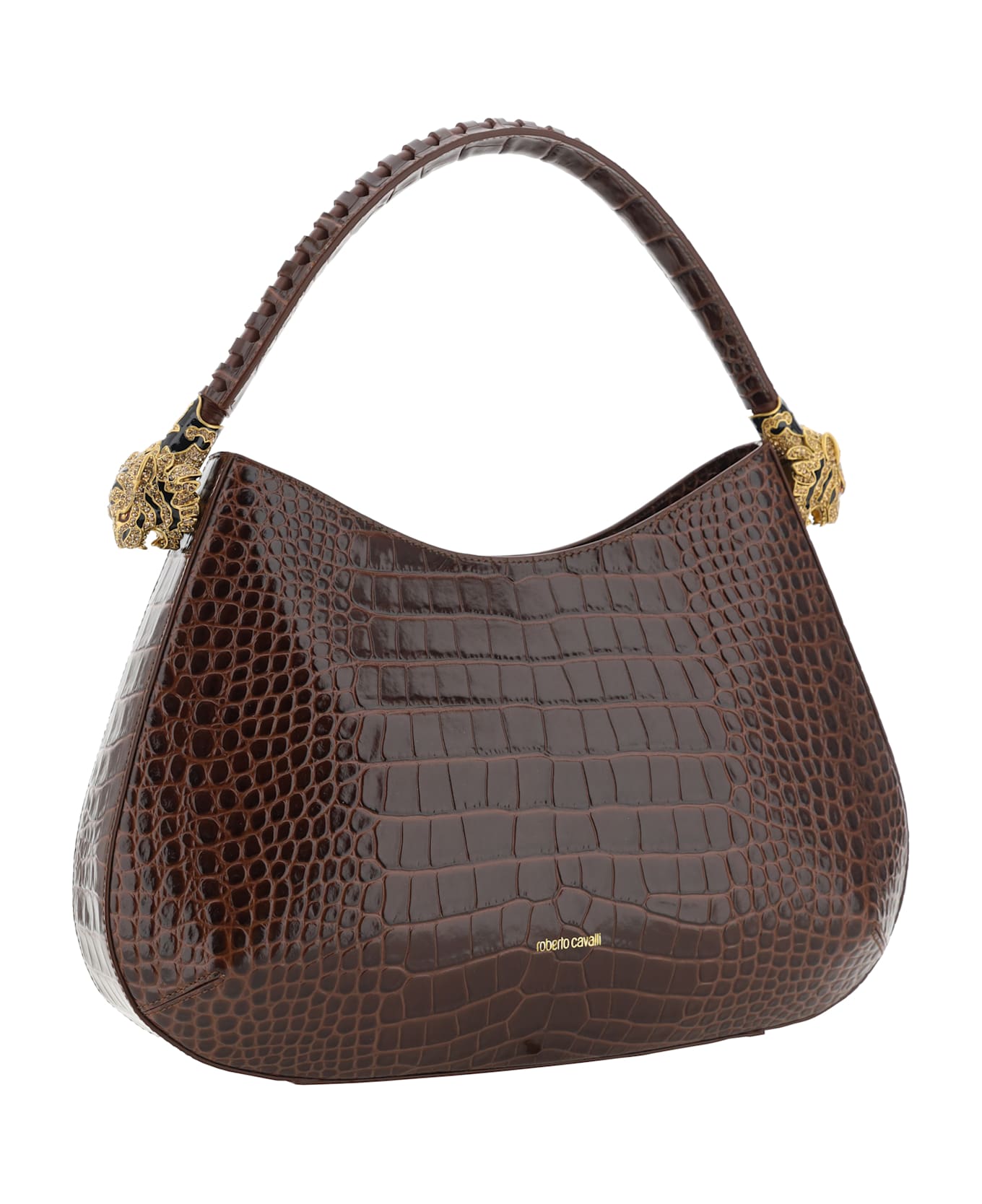 Roberto Cavalli Roar Shoulder Bag In Brown Leather - Marrone