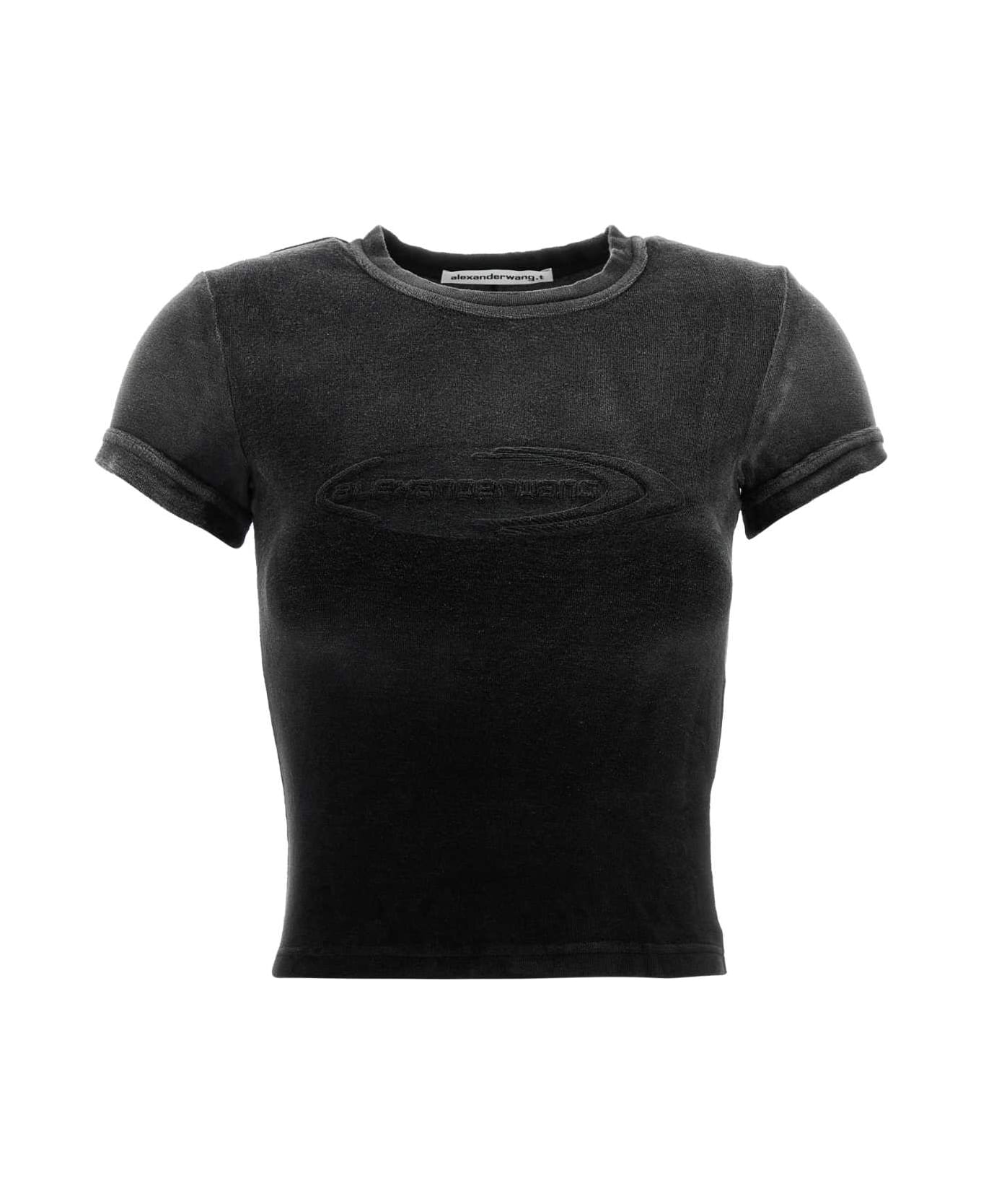 T by Alexander Wang Black Stretch Terry Fabric T-shirt - WASHEDNICKEL