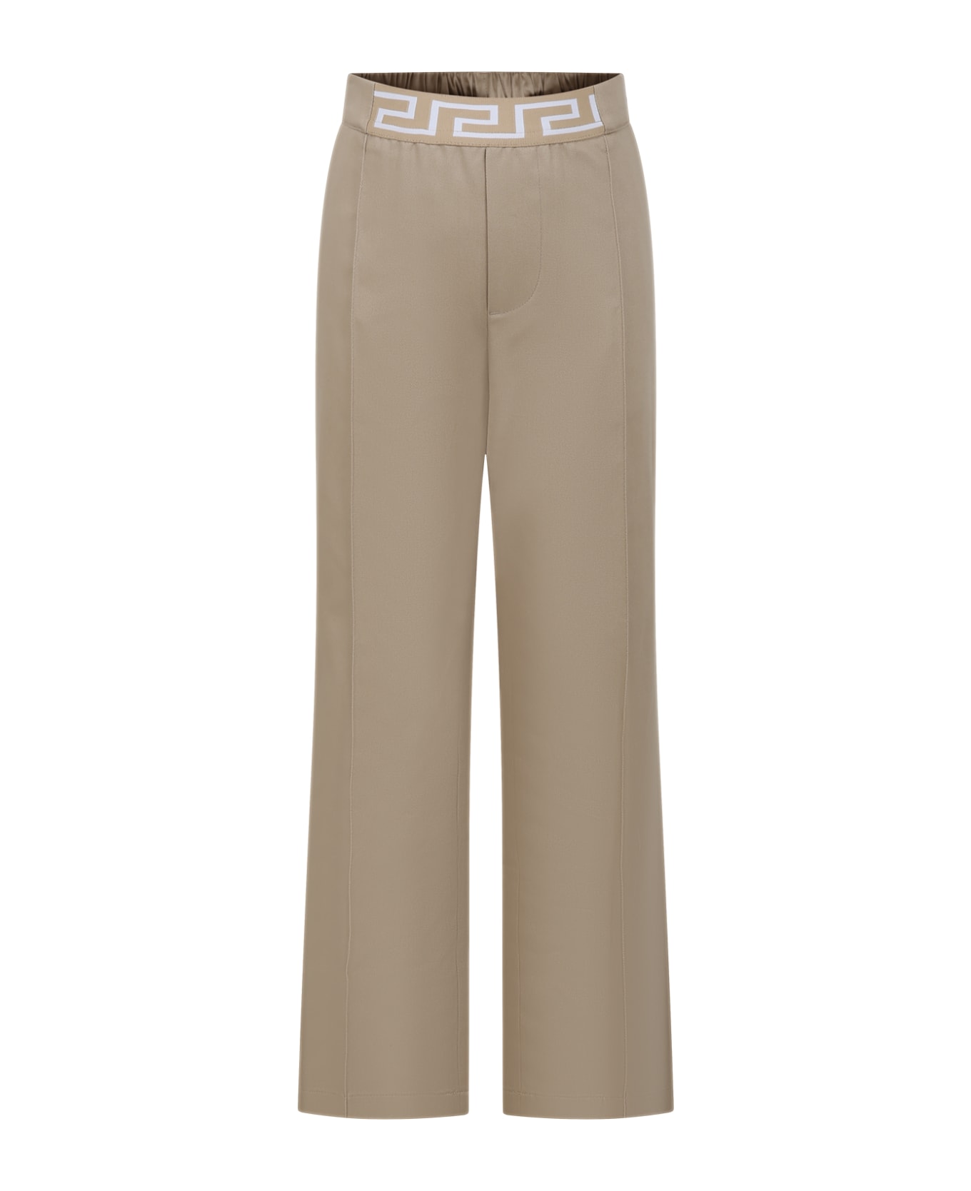 Versace Beige Trousers For Girl With Logo - Beige