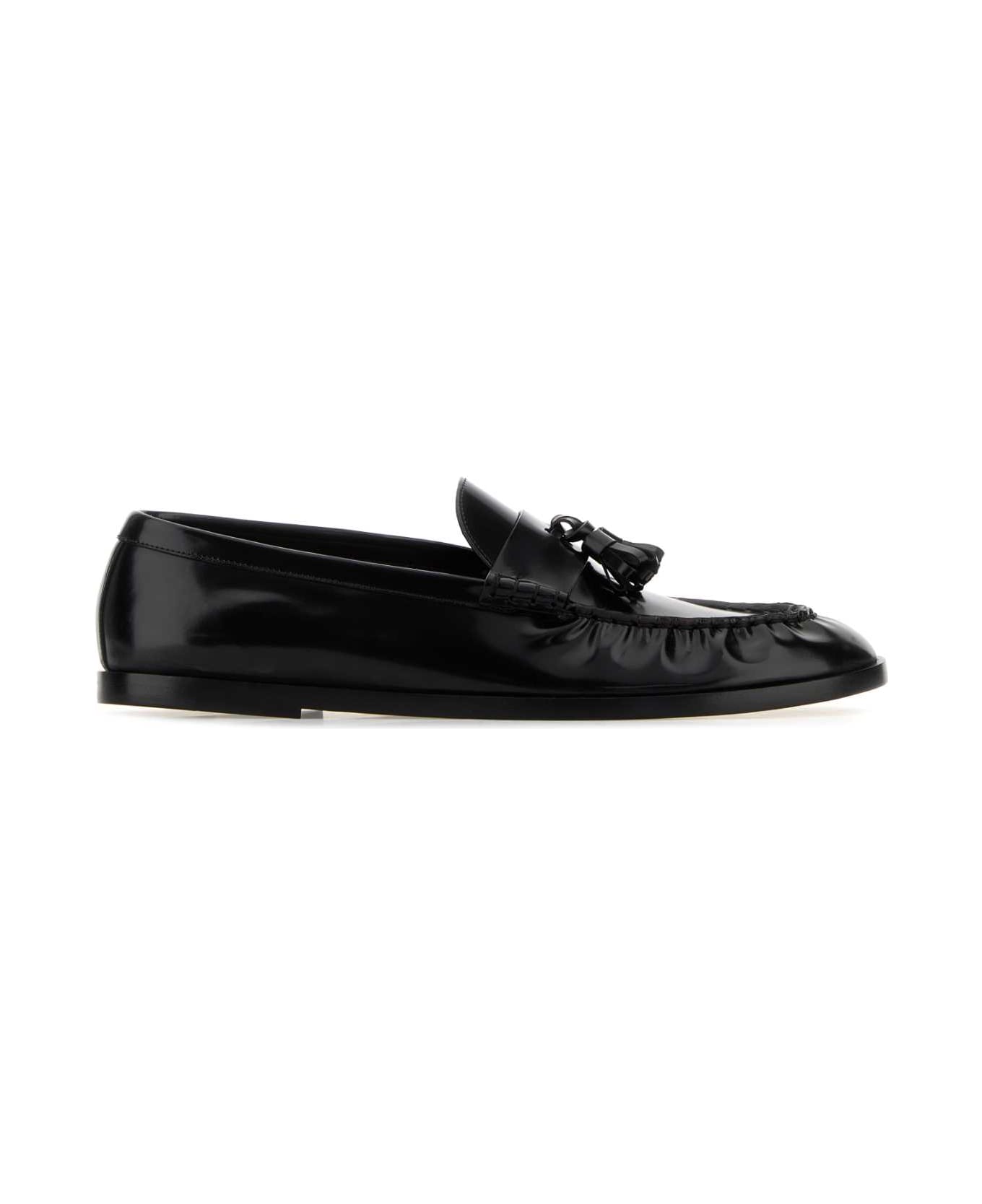 The Row Black Leather Loafers - BLACK
