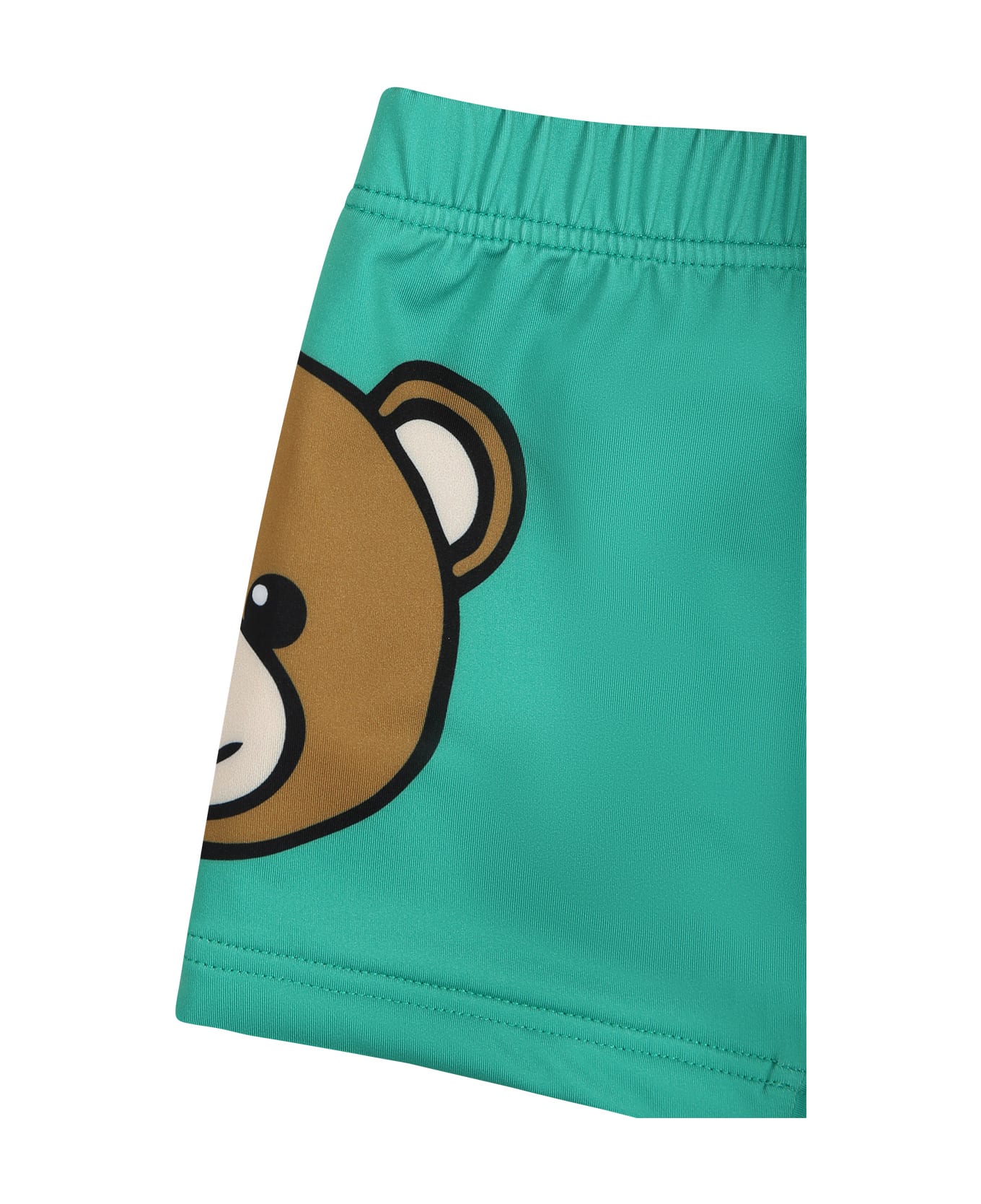 Moschino Green Swim Shorts For Baby Boy With Teddy Bear And Logo - Green