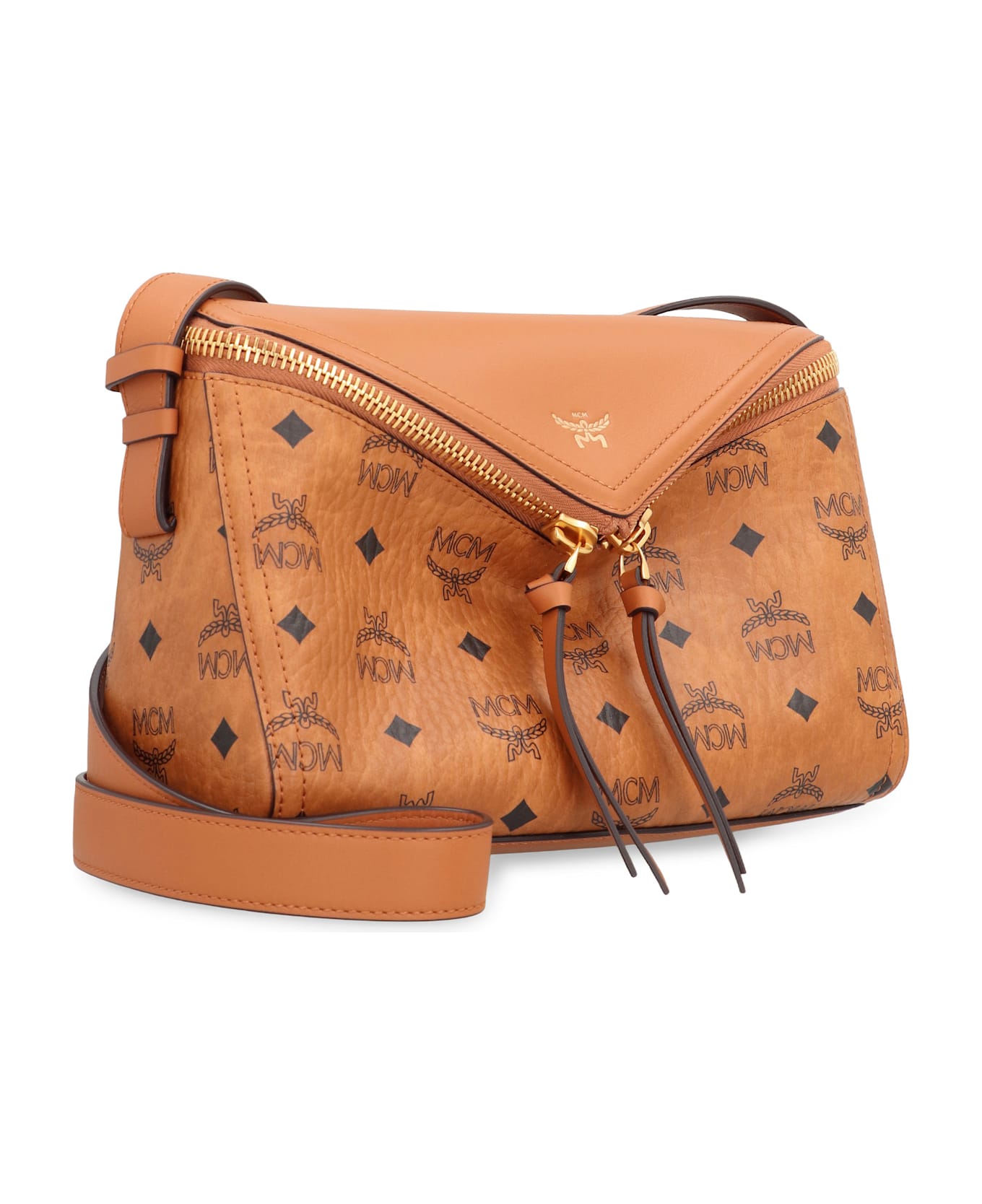 MCM Crossbody Bag Diamant 3d In Mixed Leather Visetos - Saddle Brown