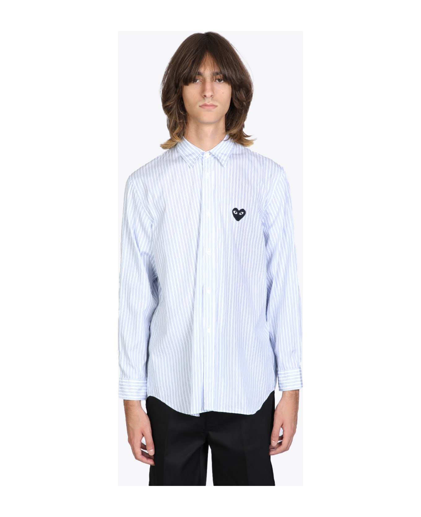 Comme des Garçons Play Mens Shirt Light blue and white striped shirt. - Bianco/celeste