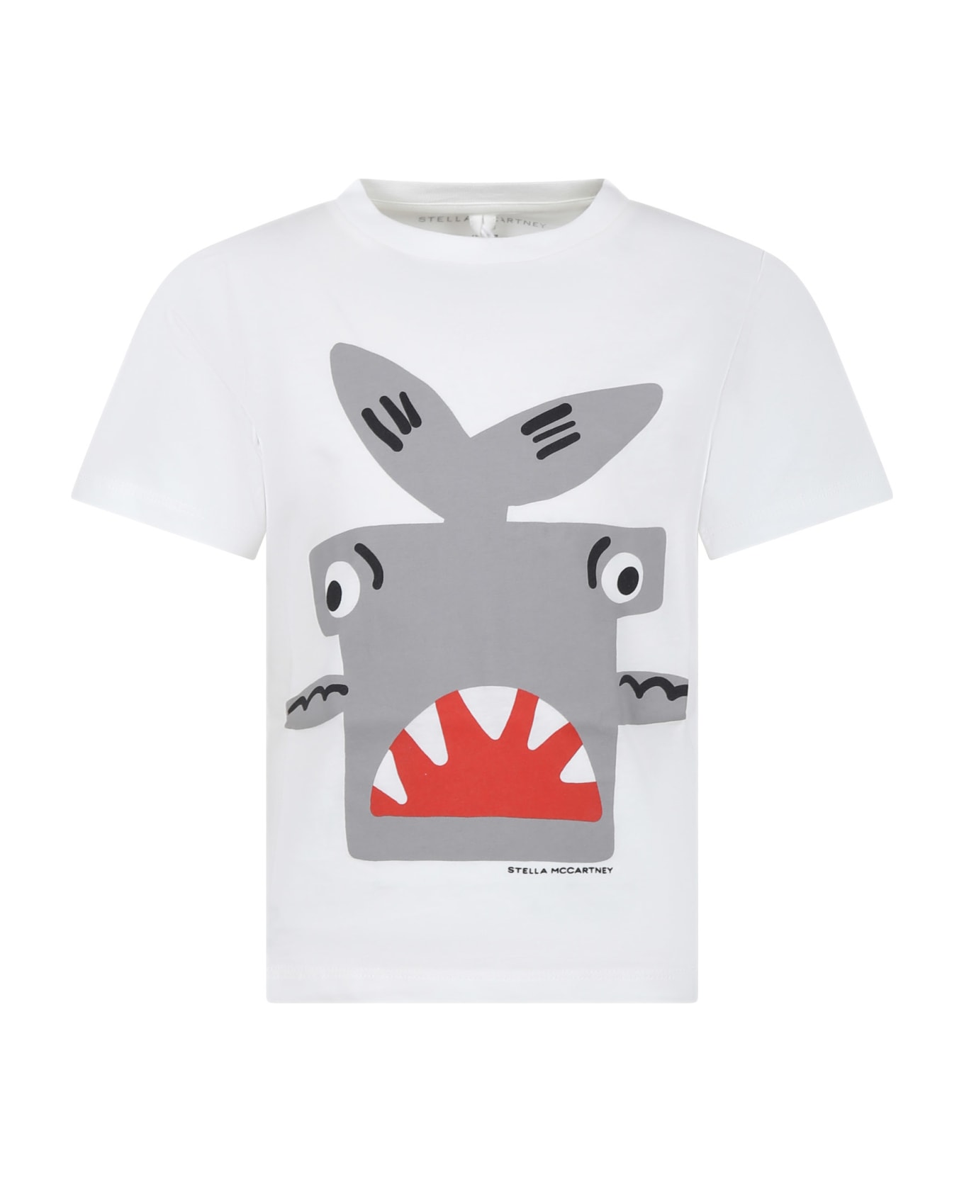 Stella McCartney Kids White T-shirt For Boy With Hammerhead Shark - White