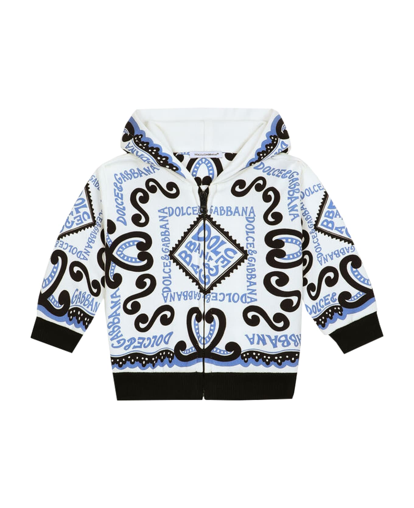 Dolce & Gabbana Zip-up Sweatshirt With Navy Print Hood - Multicolor