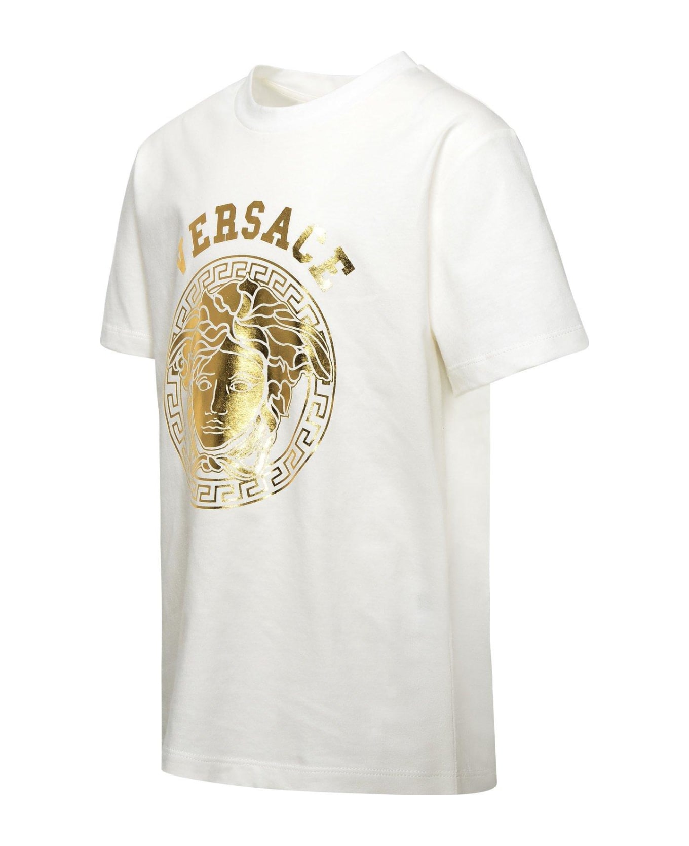 Young Versace Medusa Head Metallic-printed Crewneck T-shirt - Bianco Oro